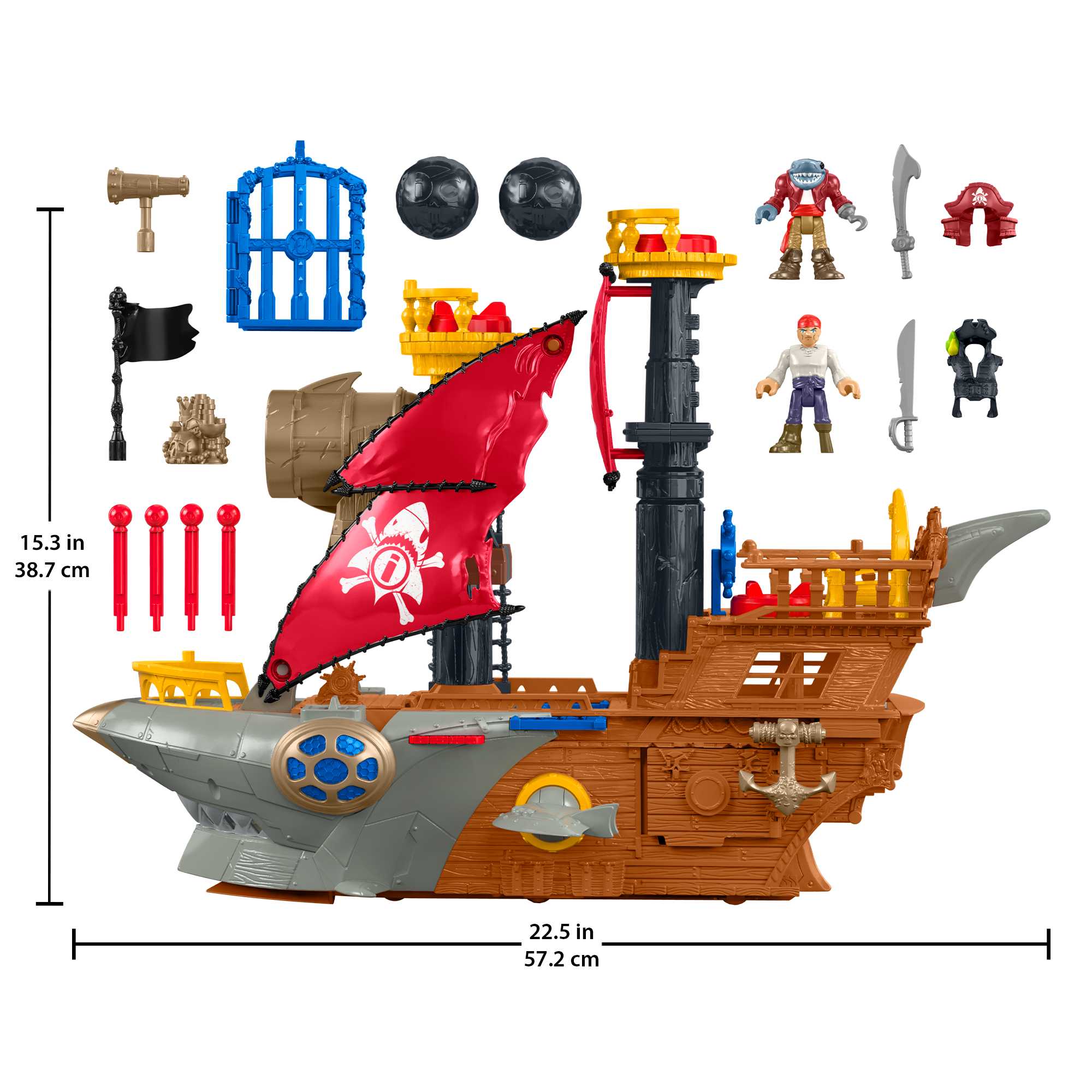 Imaginext Pirate Ship Playset With Shark Bite Action, 2 Pirate Figures, Preschool Toys, Child 3Y+