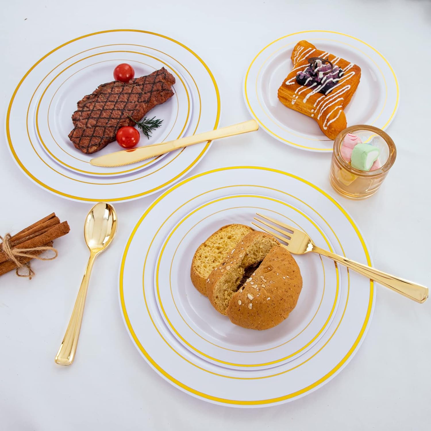 WDF300 Pieces Gold Plastic Silverware - Heavy Duty Disposable Gold Cutlery Set Plastic Gold Silverware Set Plastic Includes 100 Forks, 100 Spoons, 100 Knives