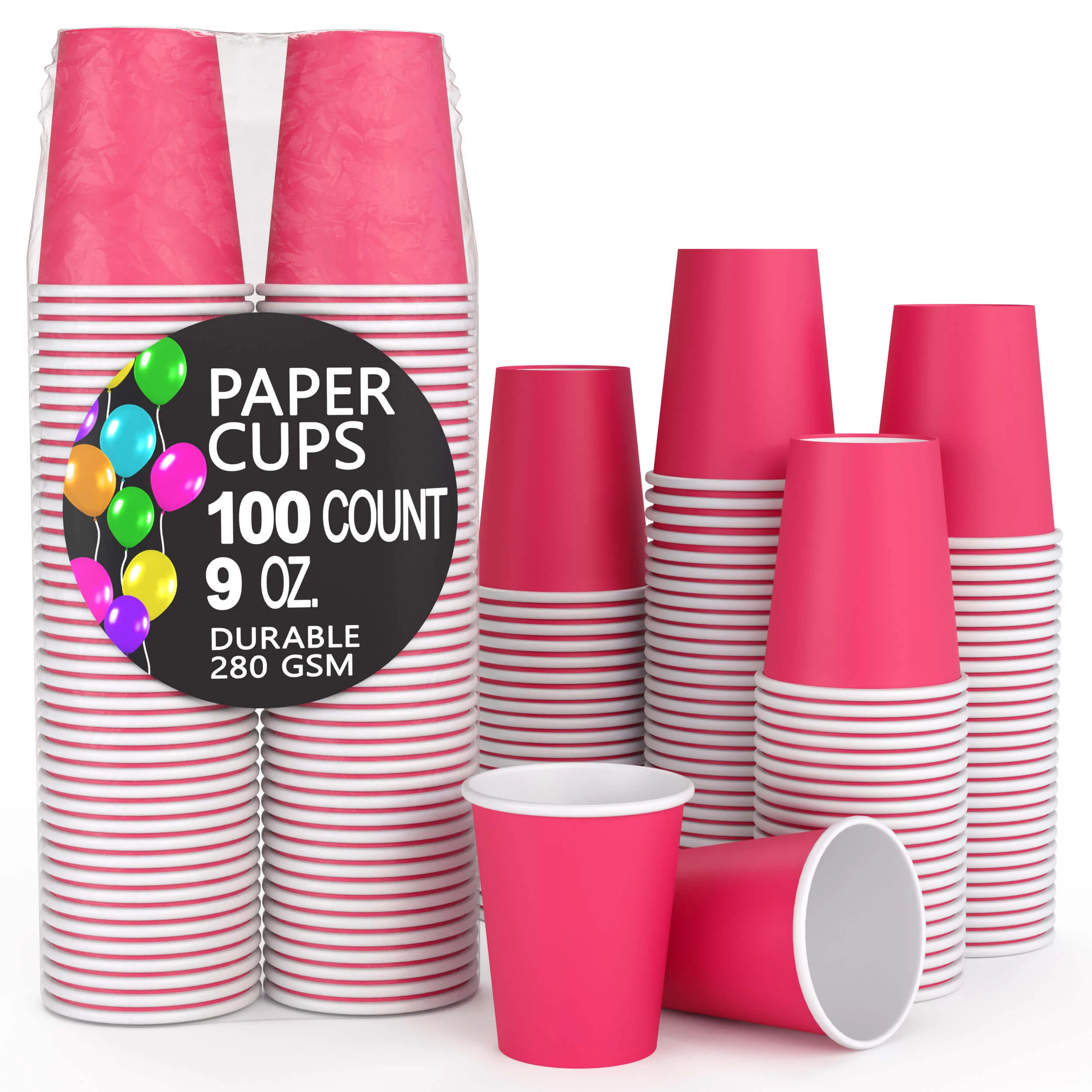 9 Oz. Hot Pink Paper Cups | 100 Count