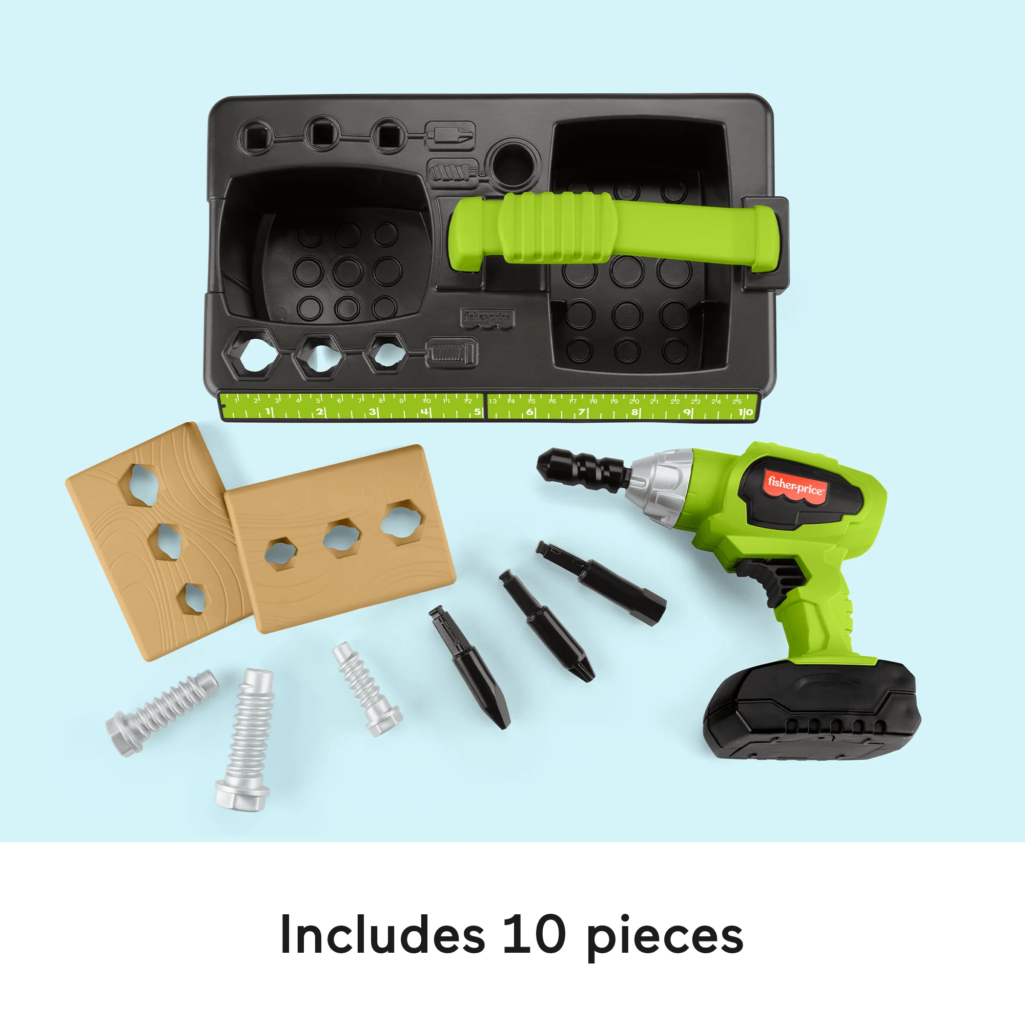 Fisher-Price Drillin�� Action Tool Set Pretend Construction Toys With Sounds, 10-Piece Preschool Toy