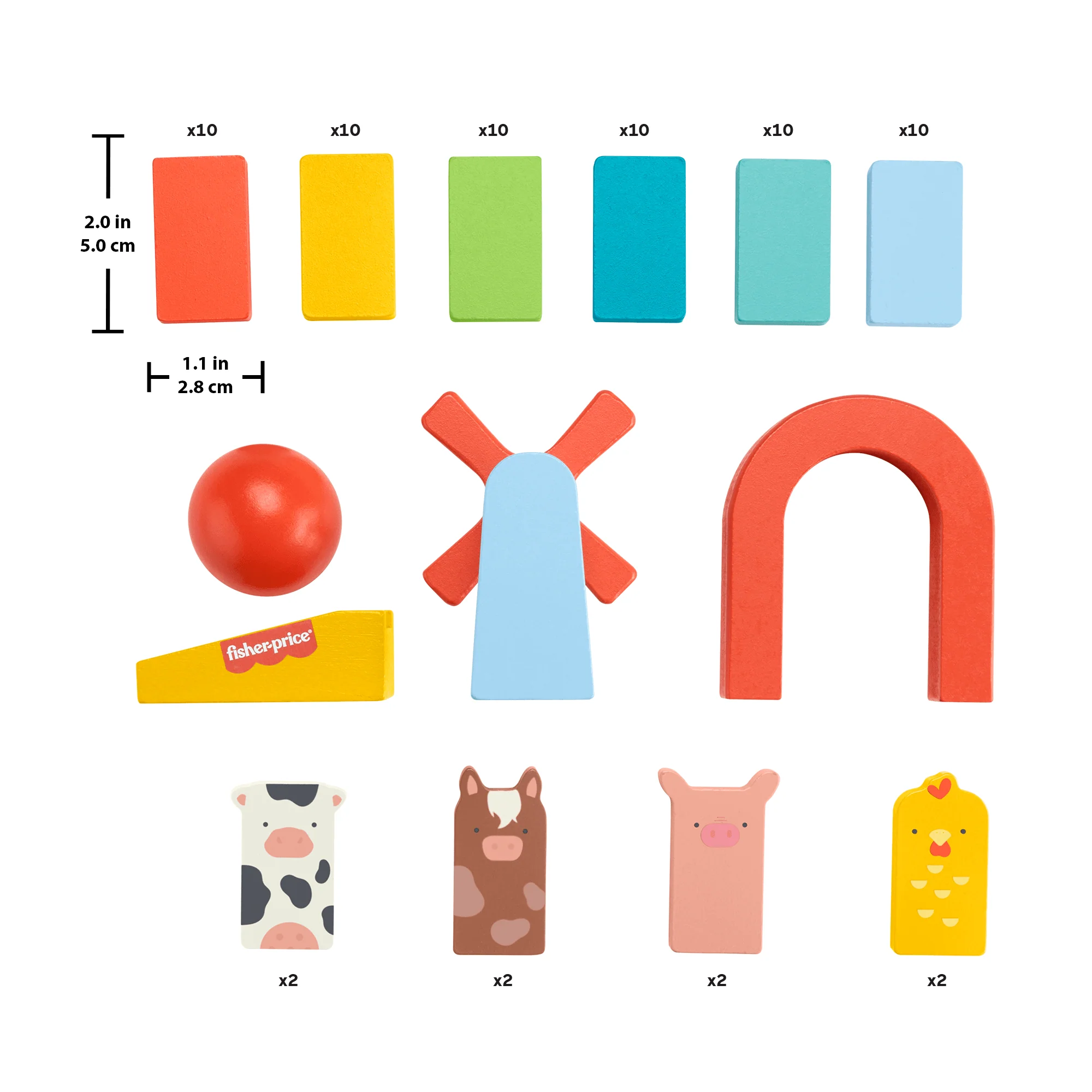 Fisher-Price Wood Preschool Game Domino Run Playset, 72-Piece Wooden Building Set For Kids Ages 3+ Years