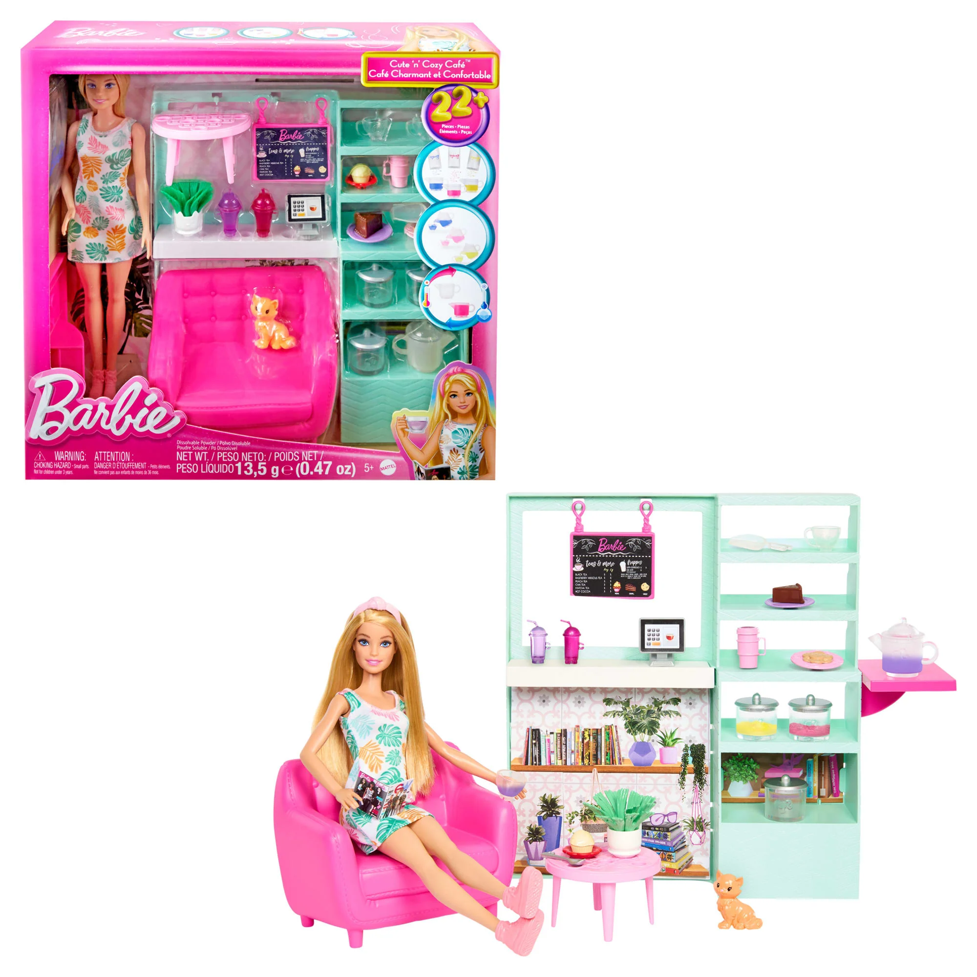 Barbie Cute ��n�� Cozy Caf�� Doll And Playset, 21 Accessories With Color Change Teapot