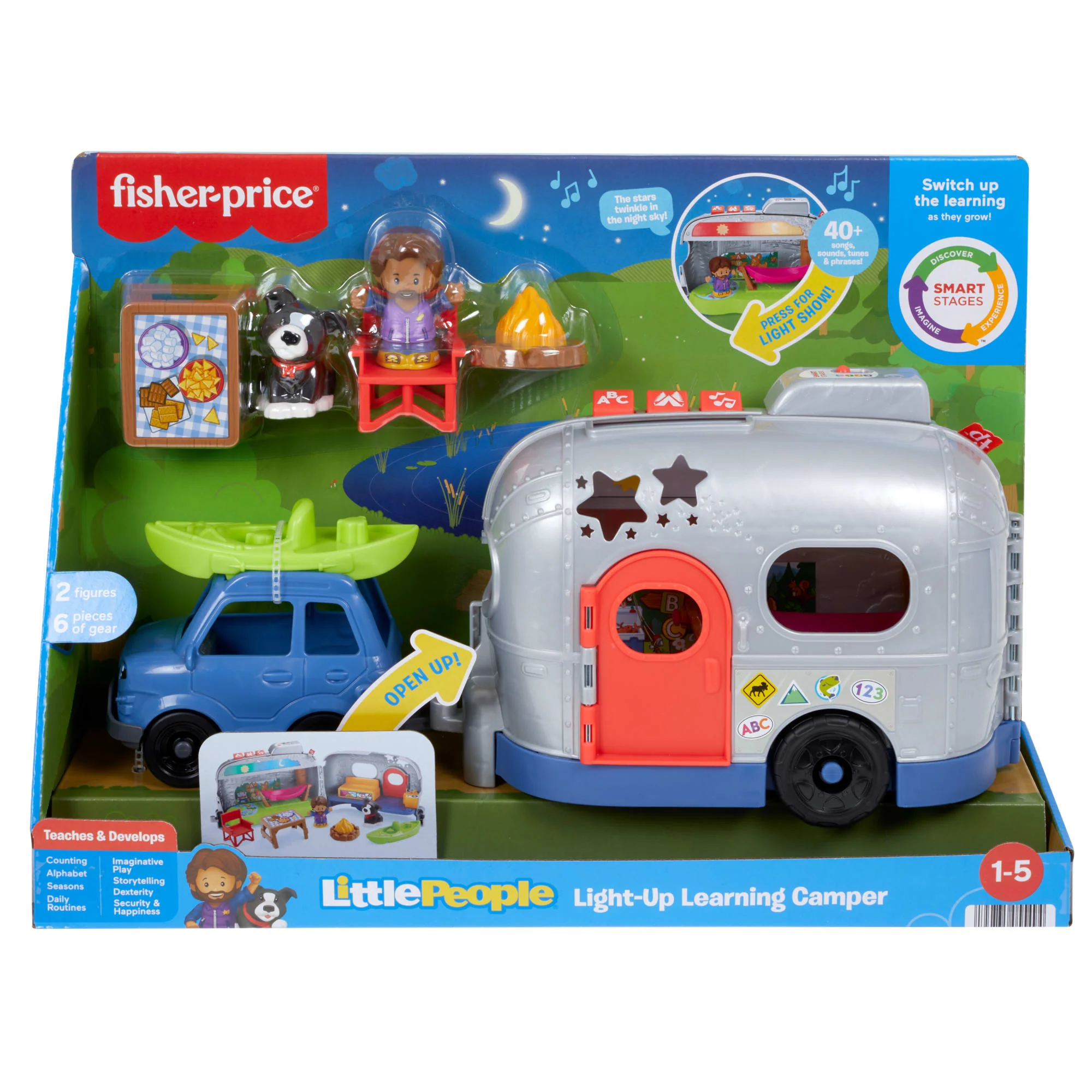 Fisher-Price Little People Light-Up Learning Camper Electronic Toy Rv For Toddlers, 8 Pieces