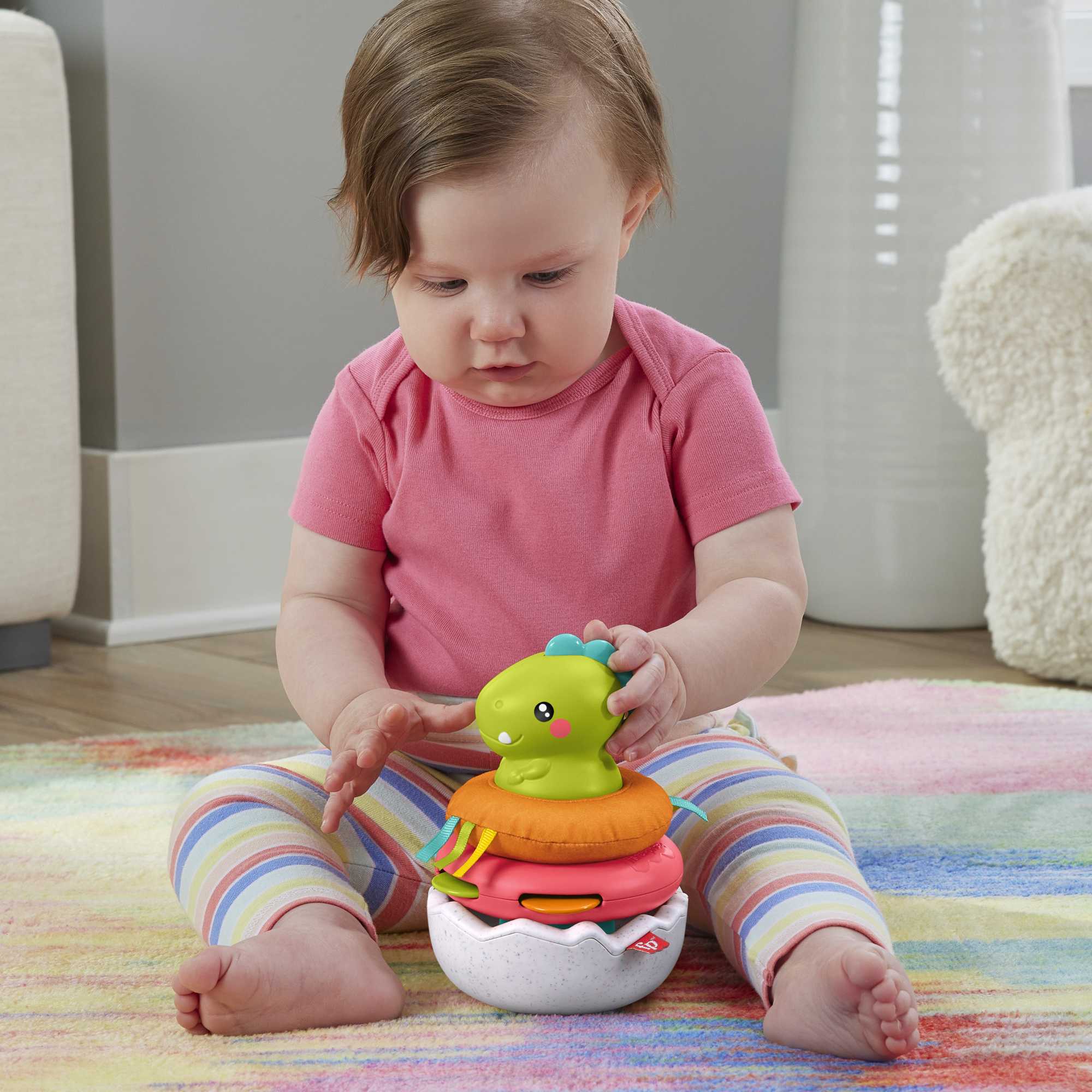 Fisher-Price Paradise Pals Baby Stacking Toy, Wobble & Stack Dinosaur, 4 Pieces