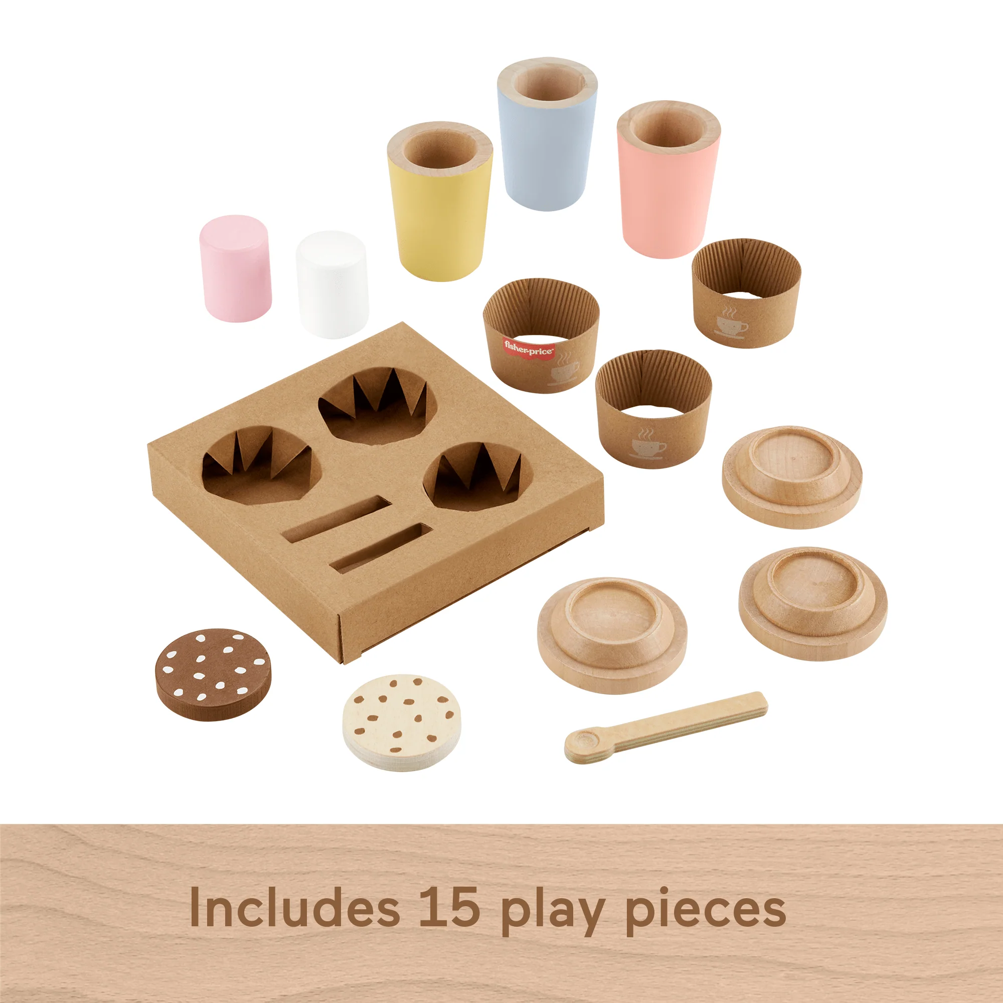 Fisher-Price Wooden Coffee To Go Set, 15-Piece Caf�� Shop Playset Preschool Role-Play