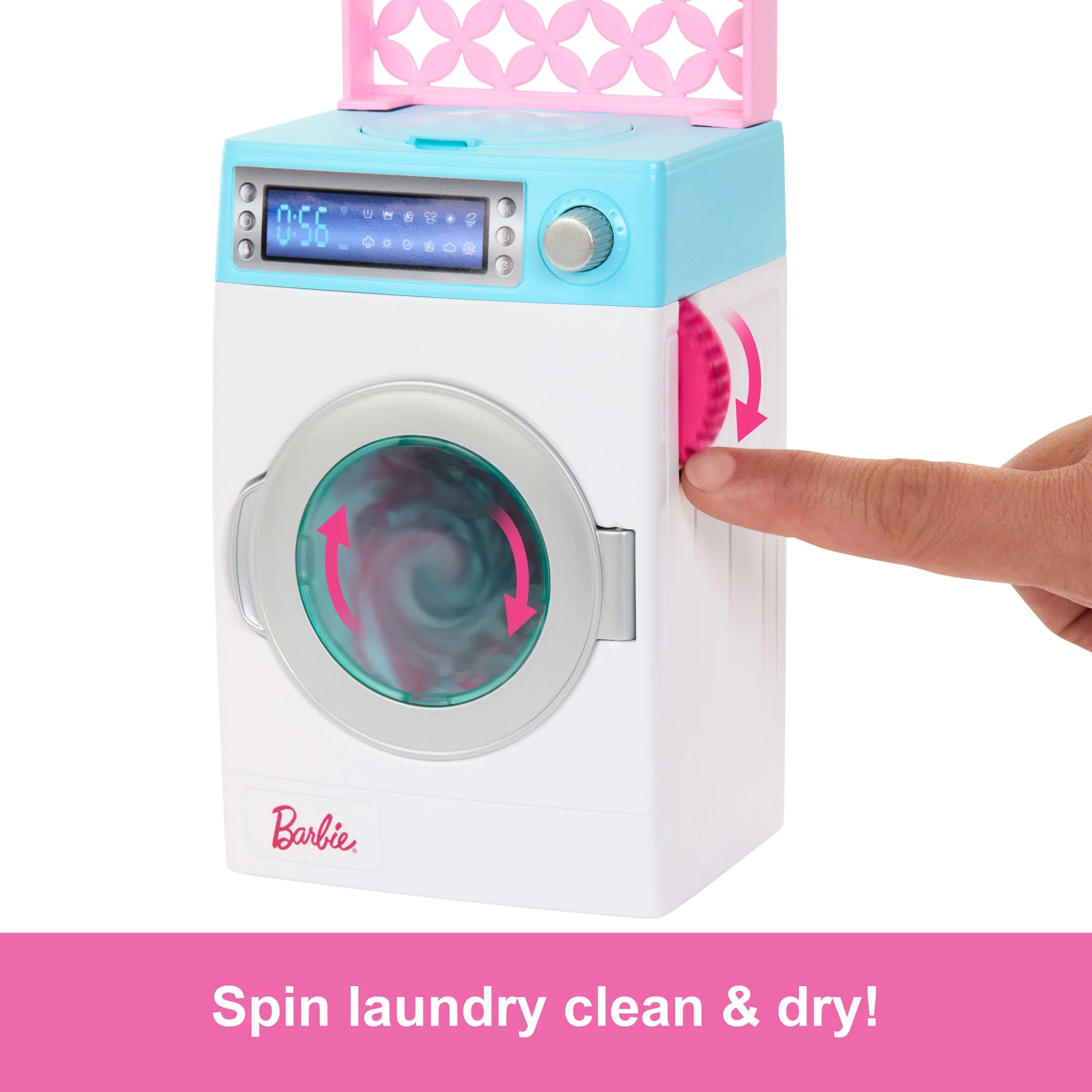Barbie World Spinning Washer & Dryer Toy Playset With Laundry Accessories Like Hangers, Basket, & More