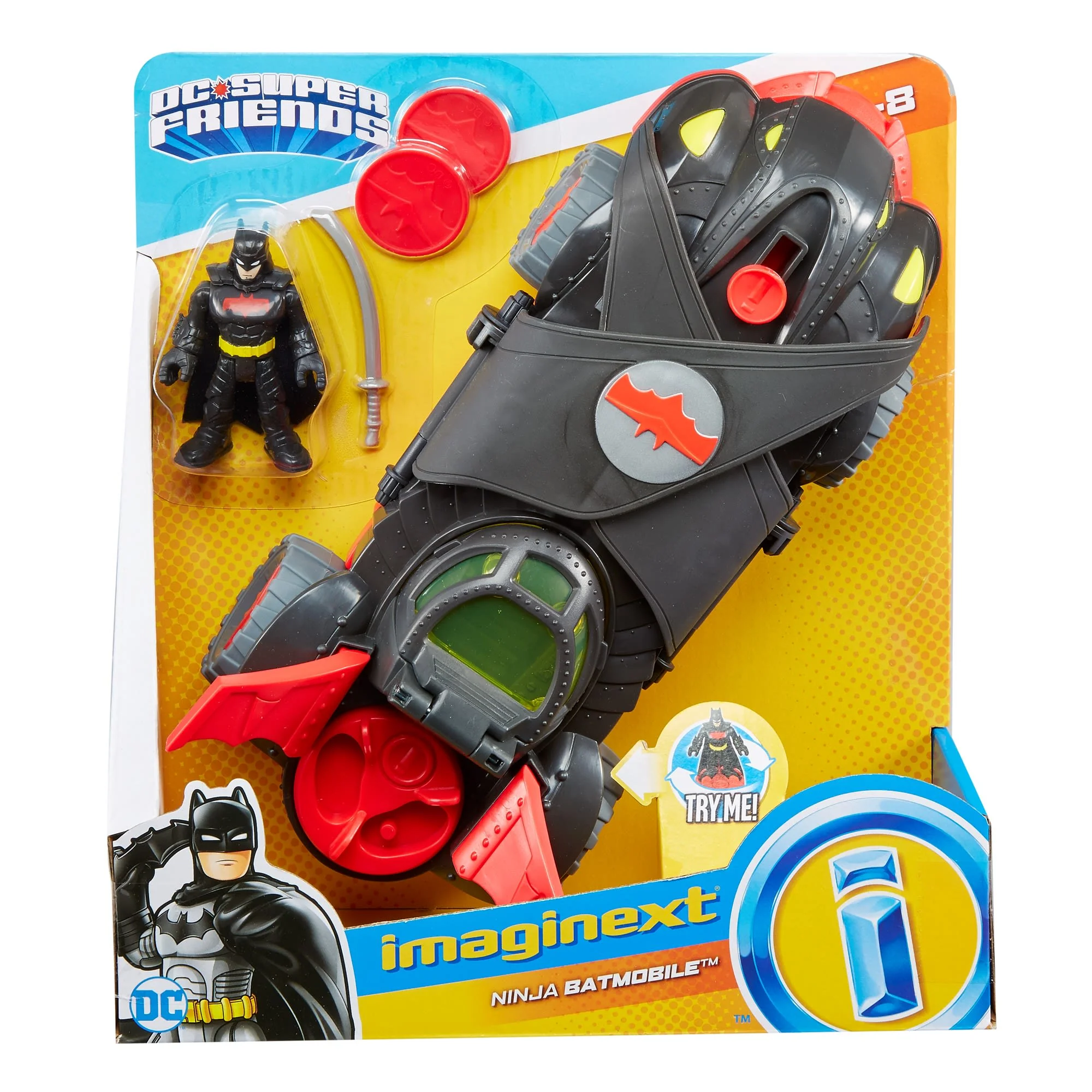 Imaginext DC Super Friends Ninja Armor Batmobile Batman Toy Car With Figure & 3 Accessories