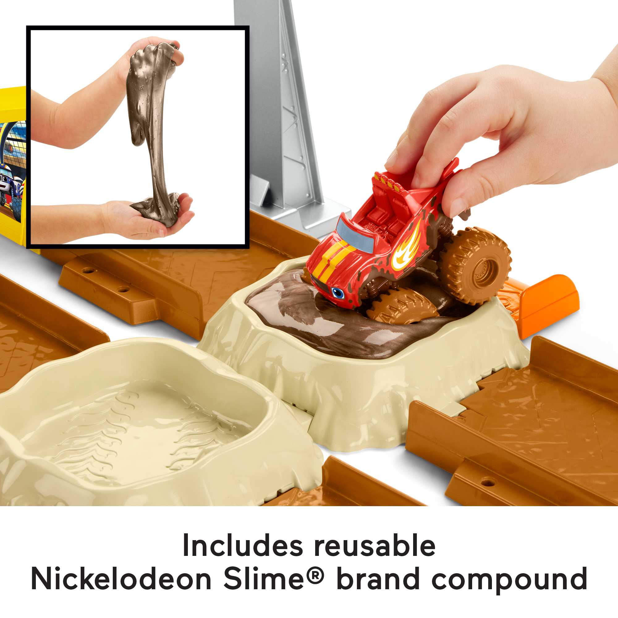 Fisher-Price Blaze And the Monster Machines Mud Pit Race Track Playset With 2 Toy Trucks & Slime