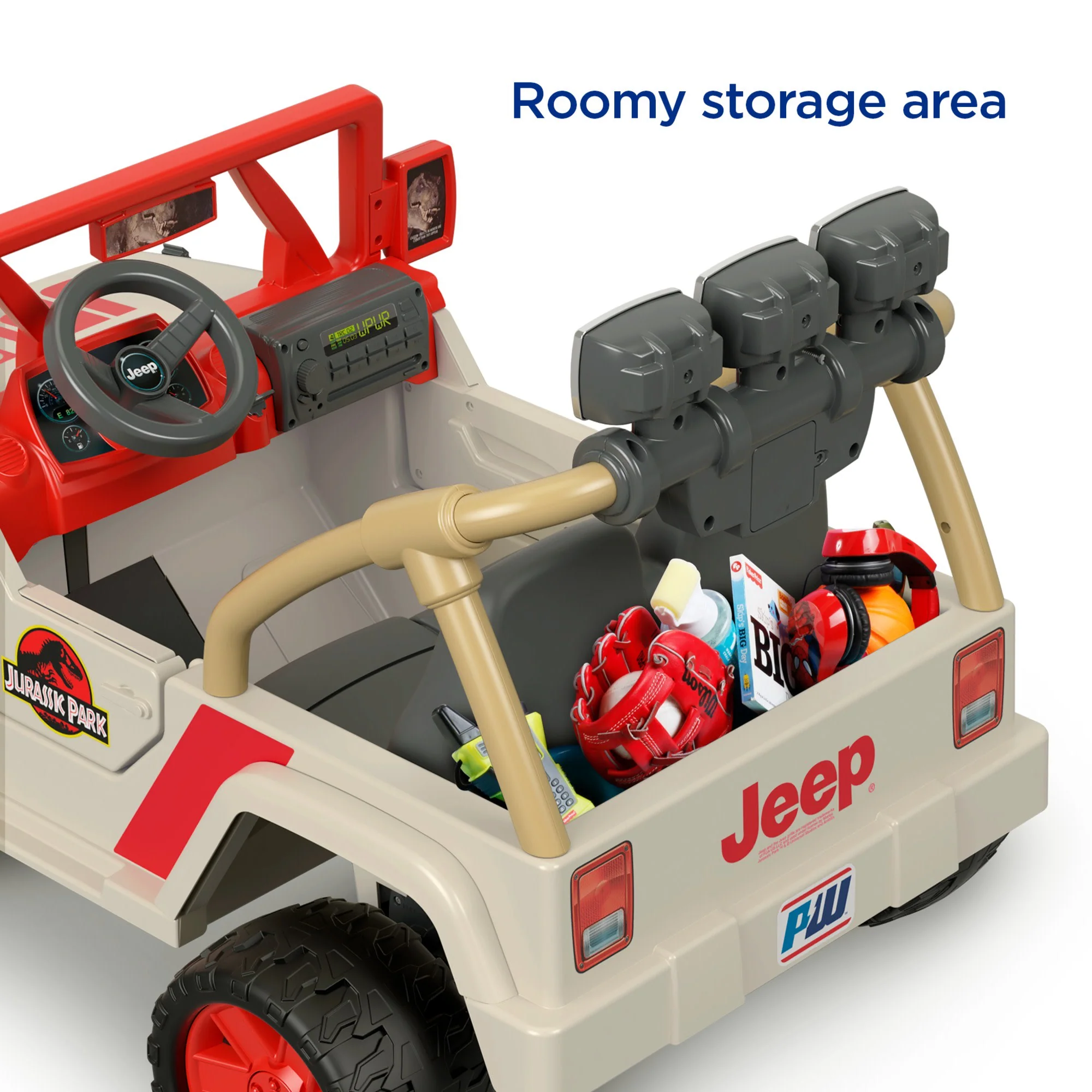 Power Wheels Jurassic Park Jeep Wrangler Ride-On Toy With Dinosaur Sounds & Light Bar, Preschool Toy