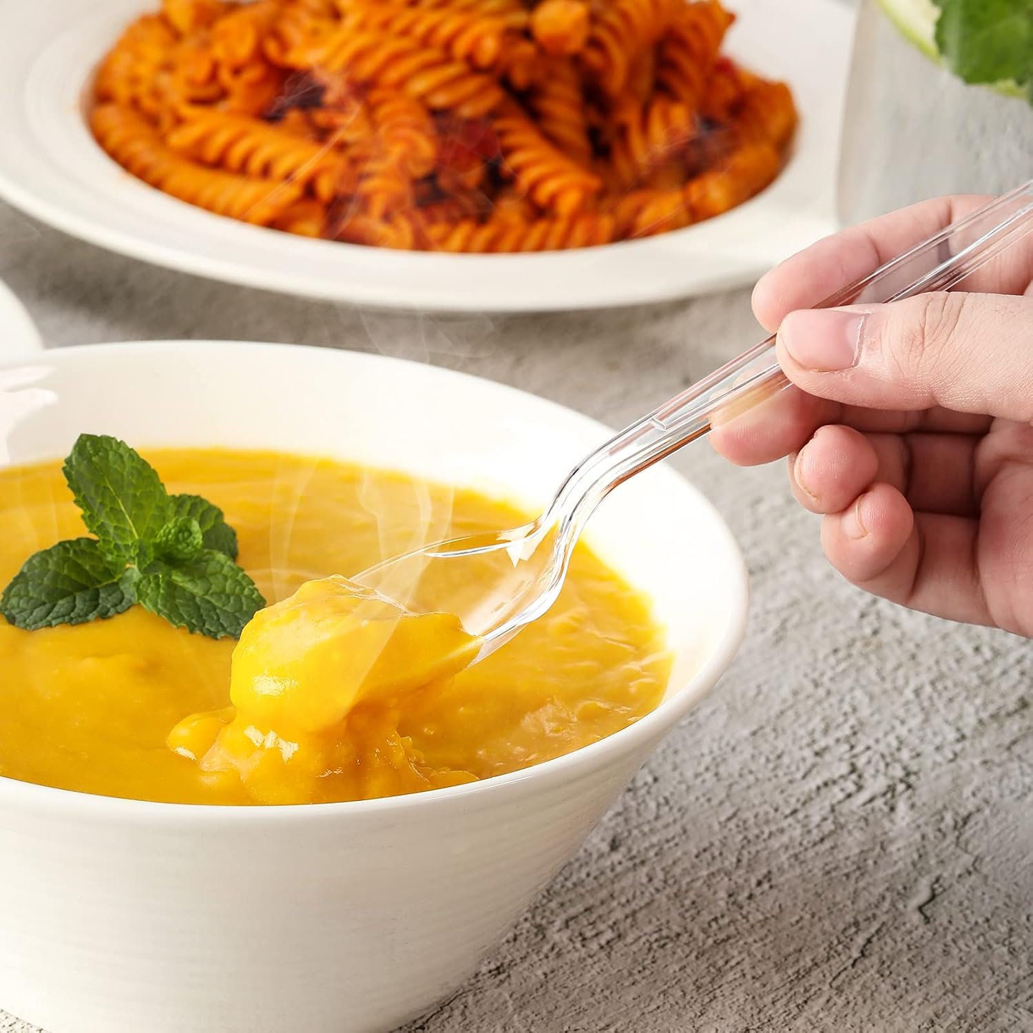 [100 Count] Clear Plastic Spoons Heavy Duty, Premium Disposable Spoons, Durable Plastic Cutlery for for Parties, Picnics, Big Event, Daily Use - Heat Resistant & BPA Free - Clear