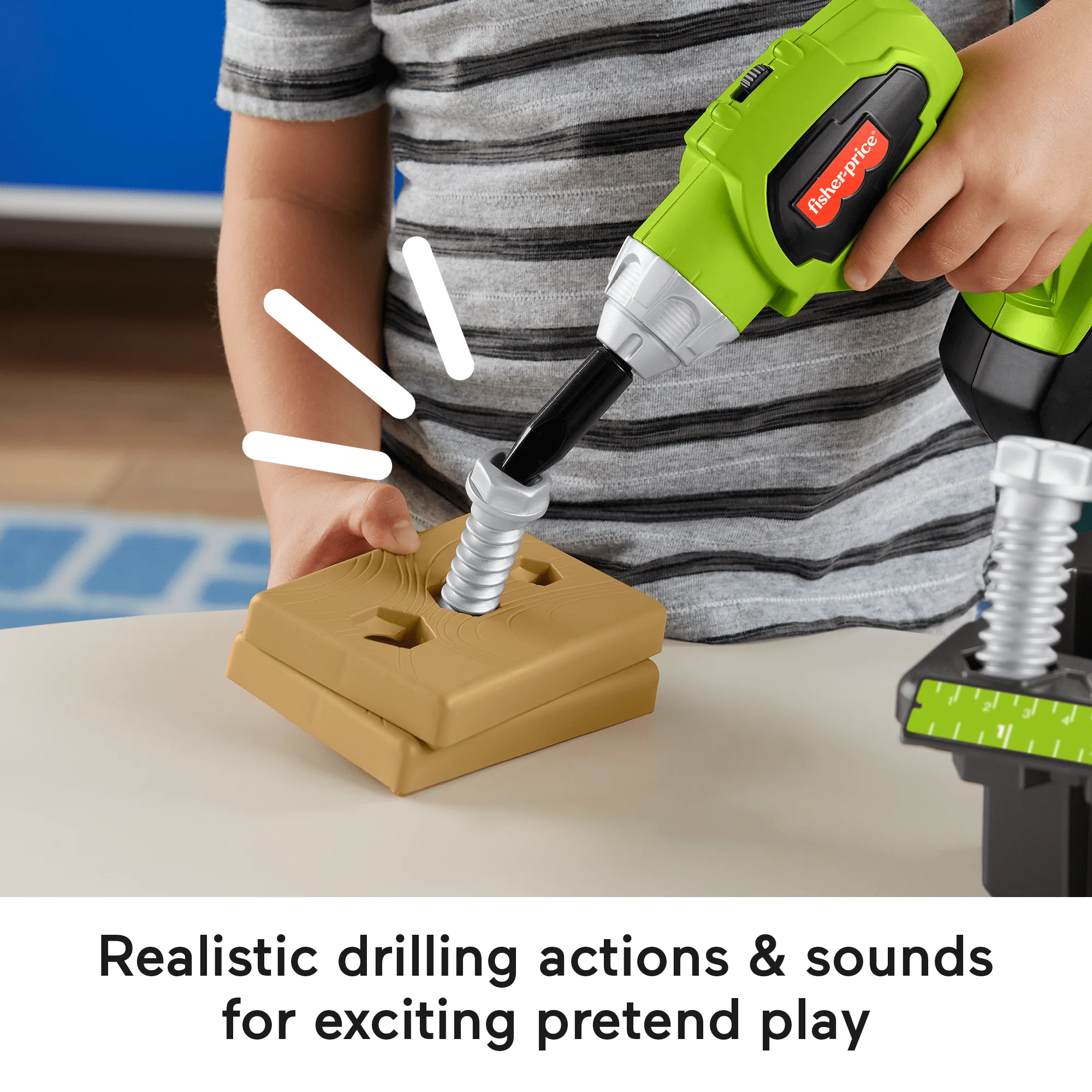 Fisher-Price Drillin�� Action Tool Set Pretend Construction Toys With Sounds, 10-Piece Preschool Toy