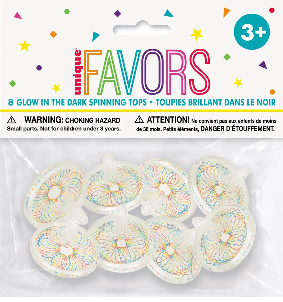 Glow in the Dark Assorted Spinning Top Favors, 8ct