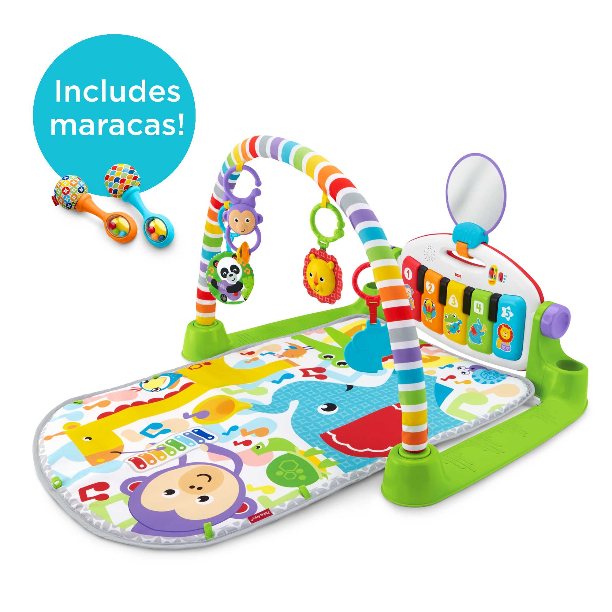 Fisher-Price Baby Gym With Kick & Play Piano Learning Toy And Newborn Rattle Maracas