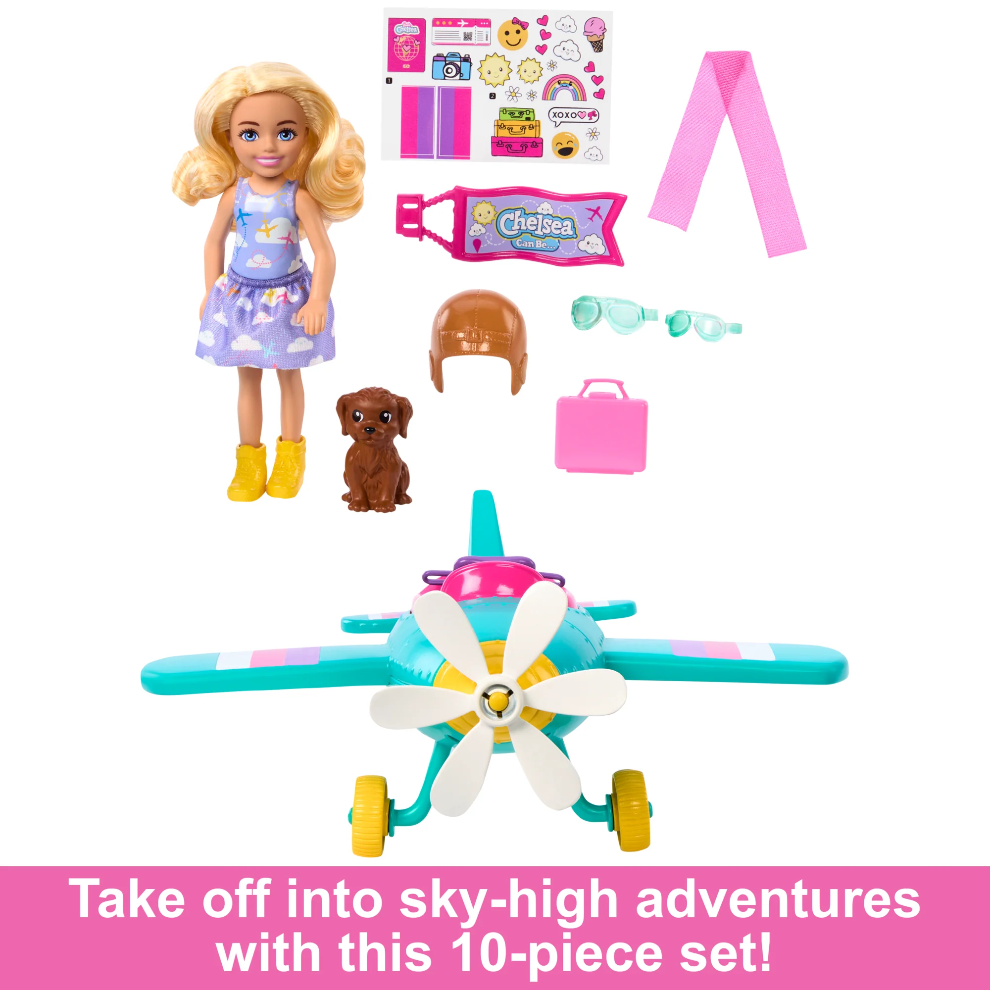 Barbie Chelsea Can Be�� Plane Doll & Playset, 2-Seater AIrcraft With Spinning Propellor & 7 Accessories