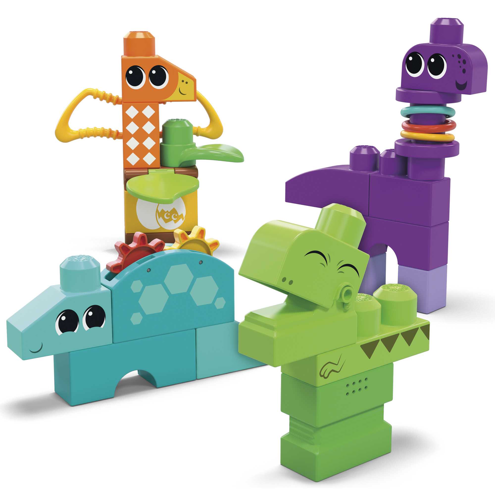 MEGA BLOKS Fisher-Price Sensory Toy Blocks Squeak N Chomp Dinos (24 Pieces) For Toddler
