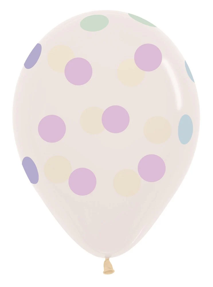 11 inch Sempertex Polka Dots Pastel (Crystal Clear) Latex Balloons All over Print 50ct