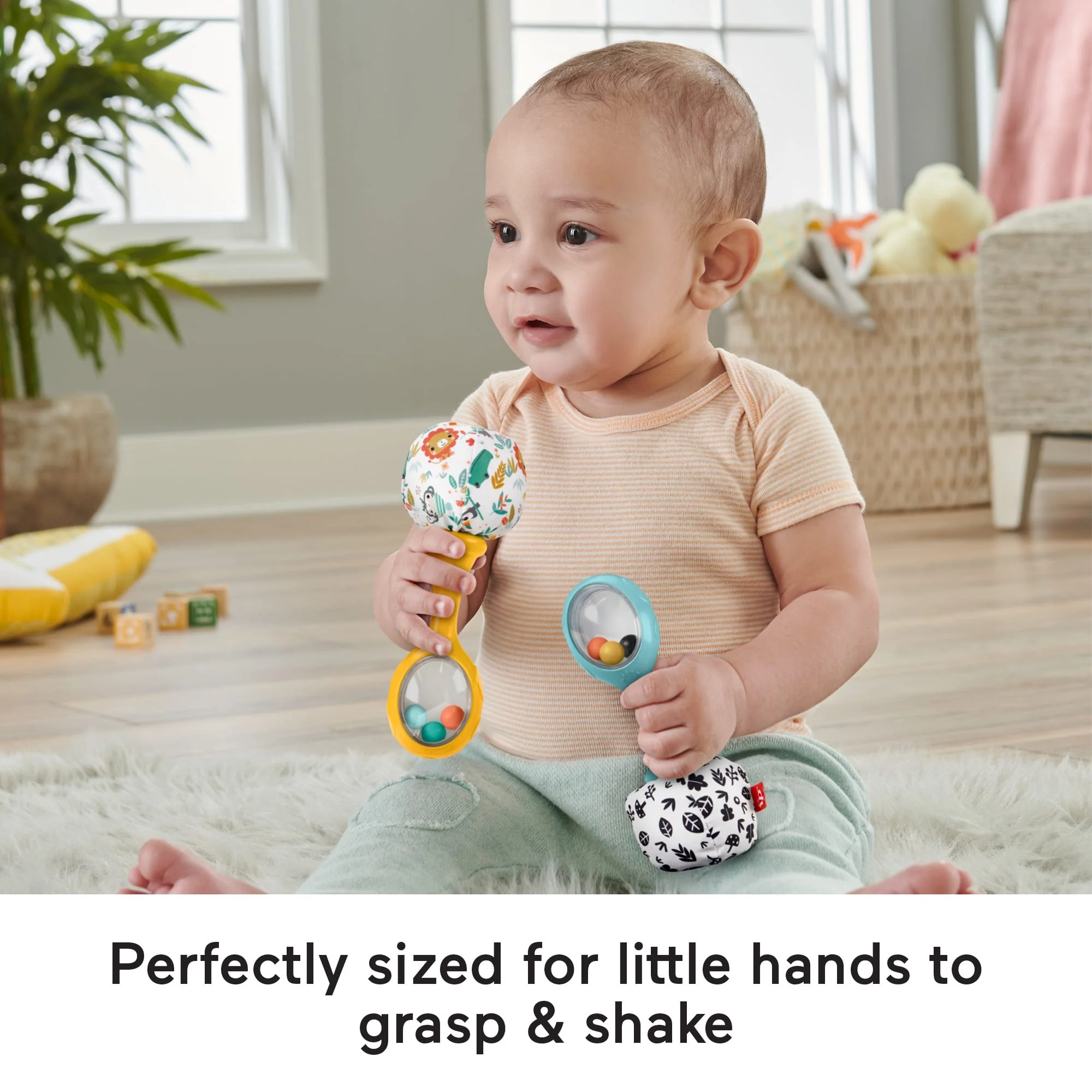 Fisher-Price Baby Rattle ��n Rock Maracas Toys, Set Of 2 For Infants 3+ Months, High Contrast