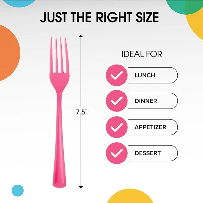 Heavy Duty Hot Pink Plastic Forks | 50 Count