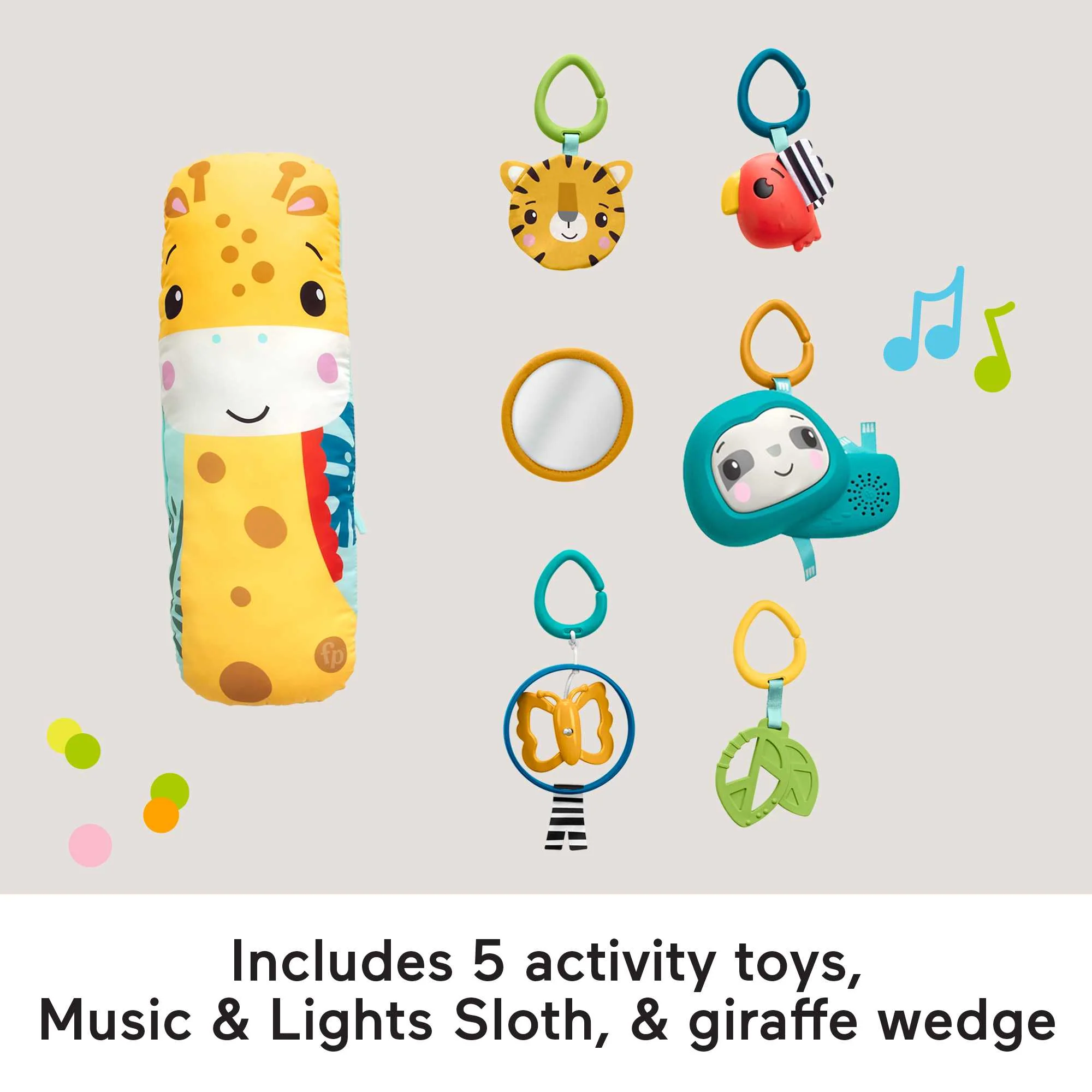 Fisher-Price 3-In-1 Rainforest Sensory Gym Tummy Wedge With 6 Baby Toys Newborn To Toddler