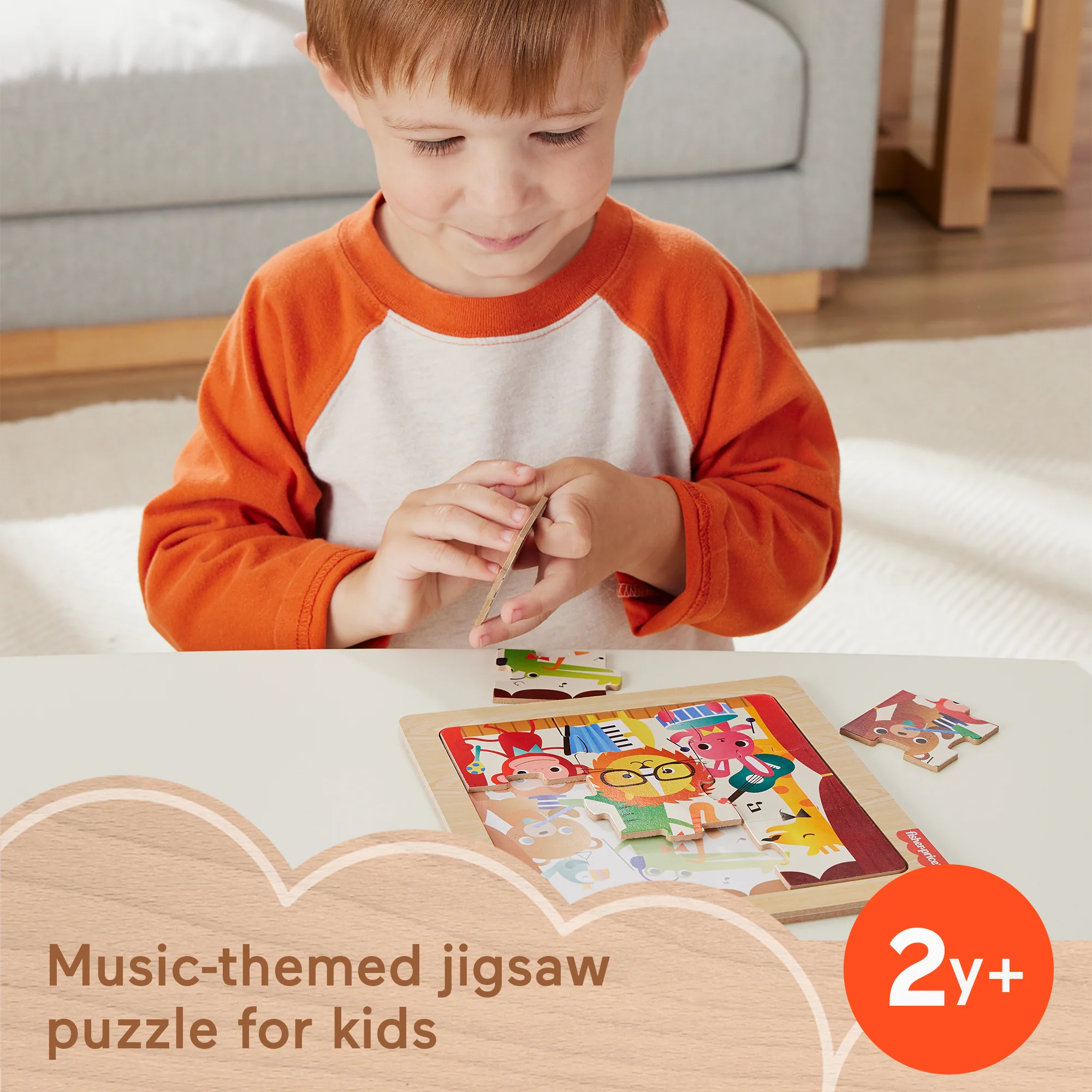 Fisher-Price Wooden Jigsaw Puzzle Music Theme For Toddlers & Preschool Kids, 9 Wood Pieces