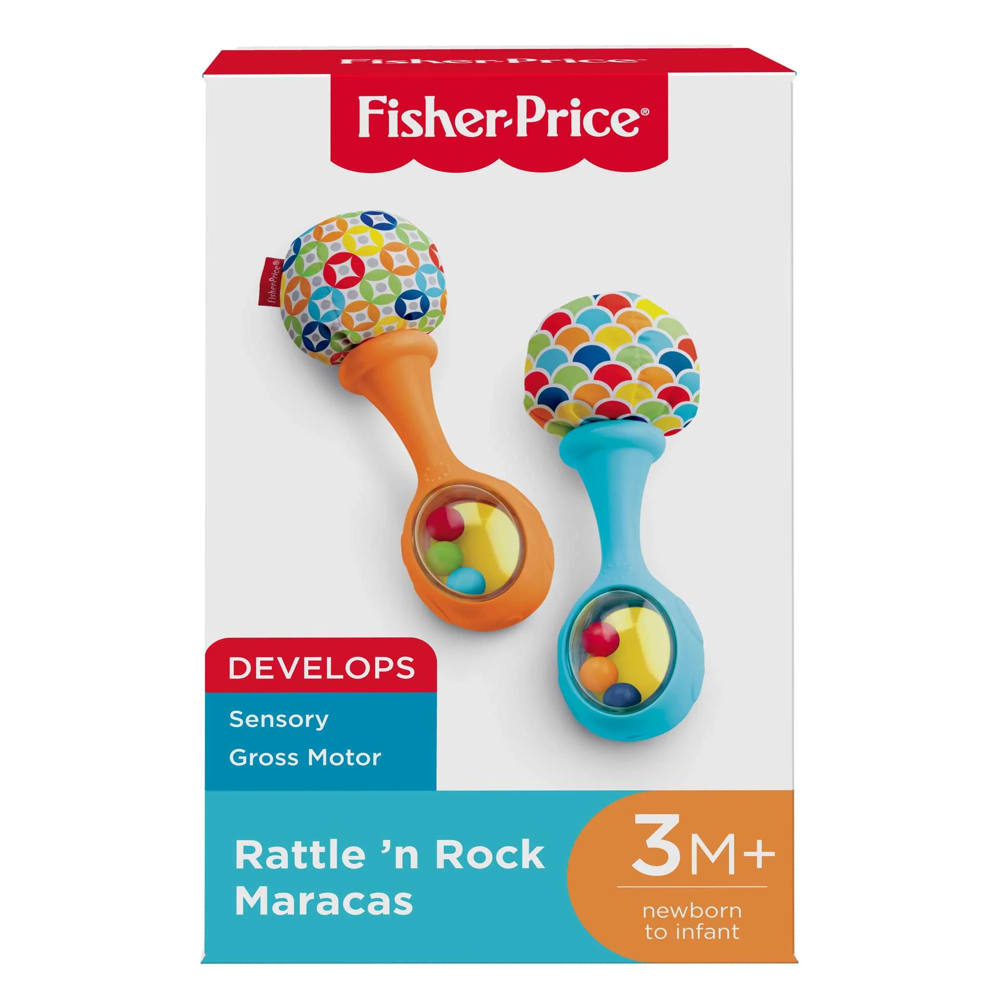 Fisher-Price Baby Rattle Maracas, Set Of 2 Newborn Toys, Rattle ��n Rock Blue/Orange