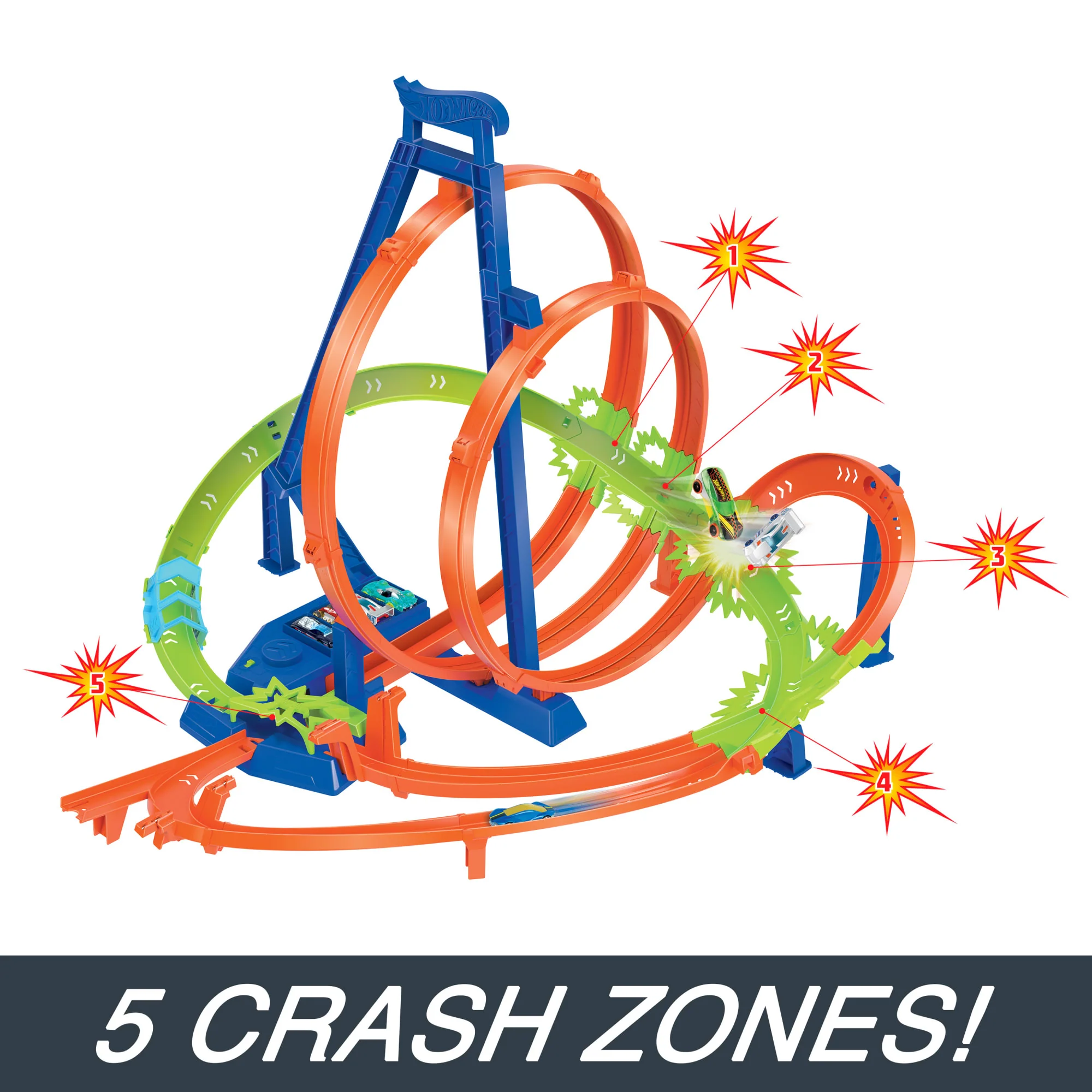 Hot Wheels Track Set With 5 Crash Zones, Motorized Booster And 1 Hot Wheels Car