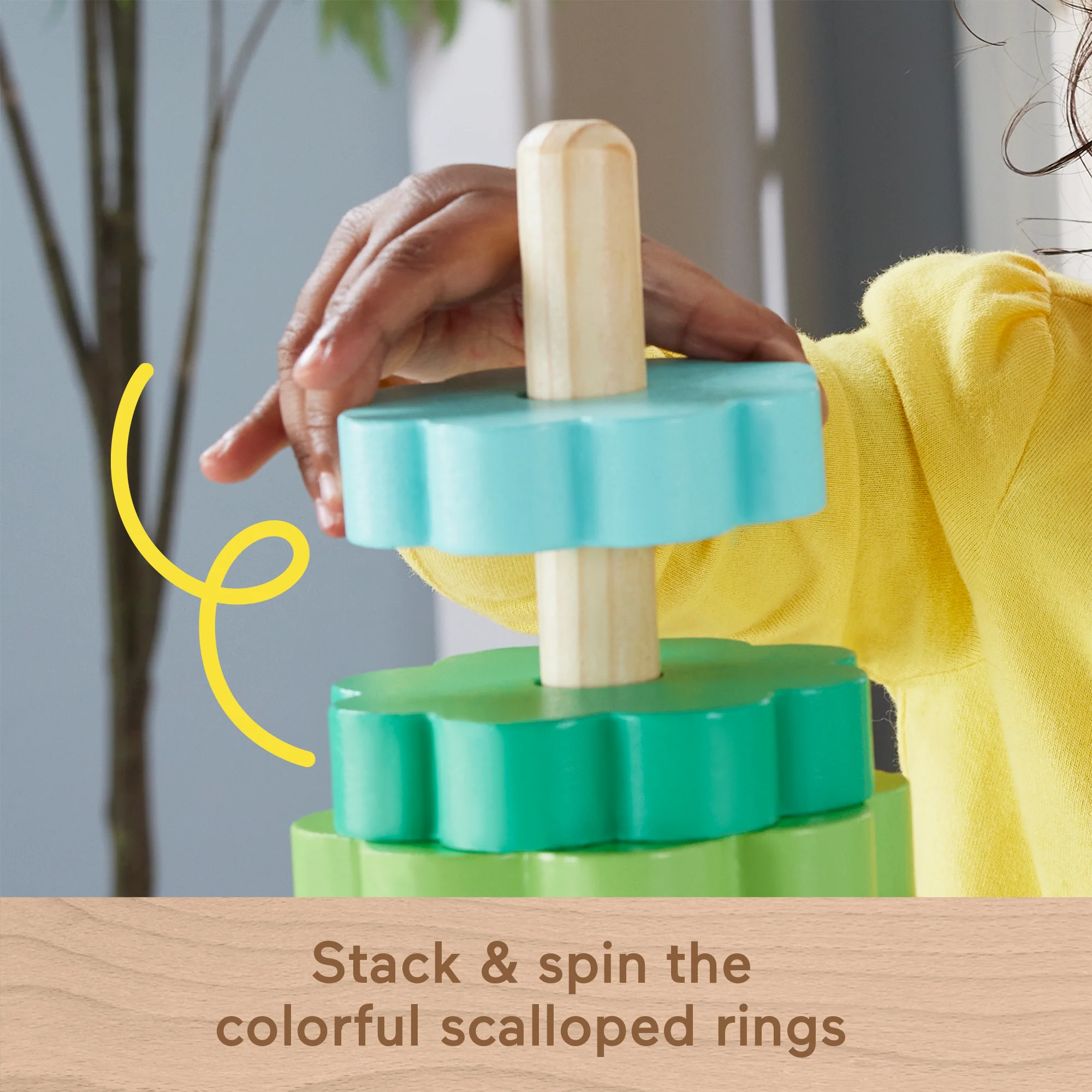 Fisher-Price Wooden Ring Stacker Toddler Fine Motor Toy, 10 Wood Pieces