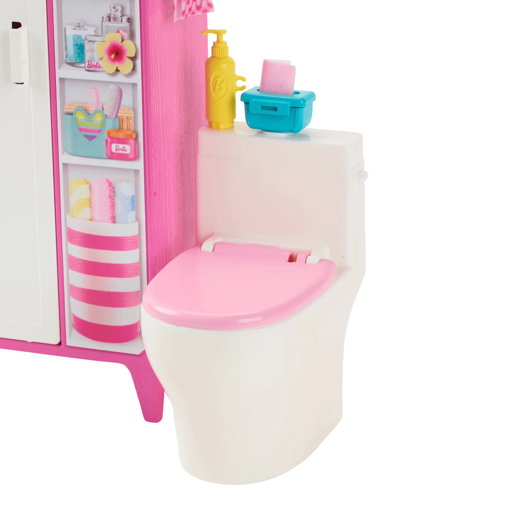 Barbie World Bathtime Toy Playset With 19 Dollhouse Accessories including Bathtub, Toilet, & Vanity