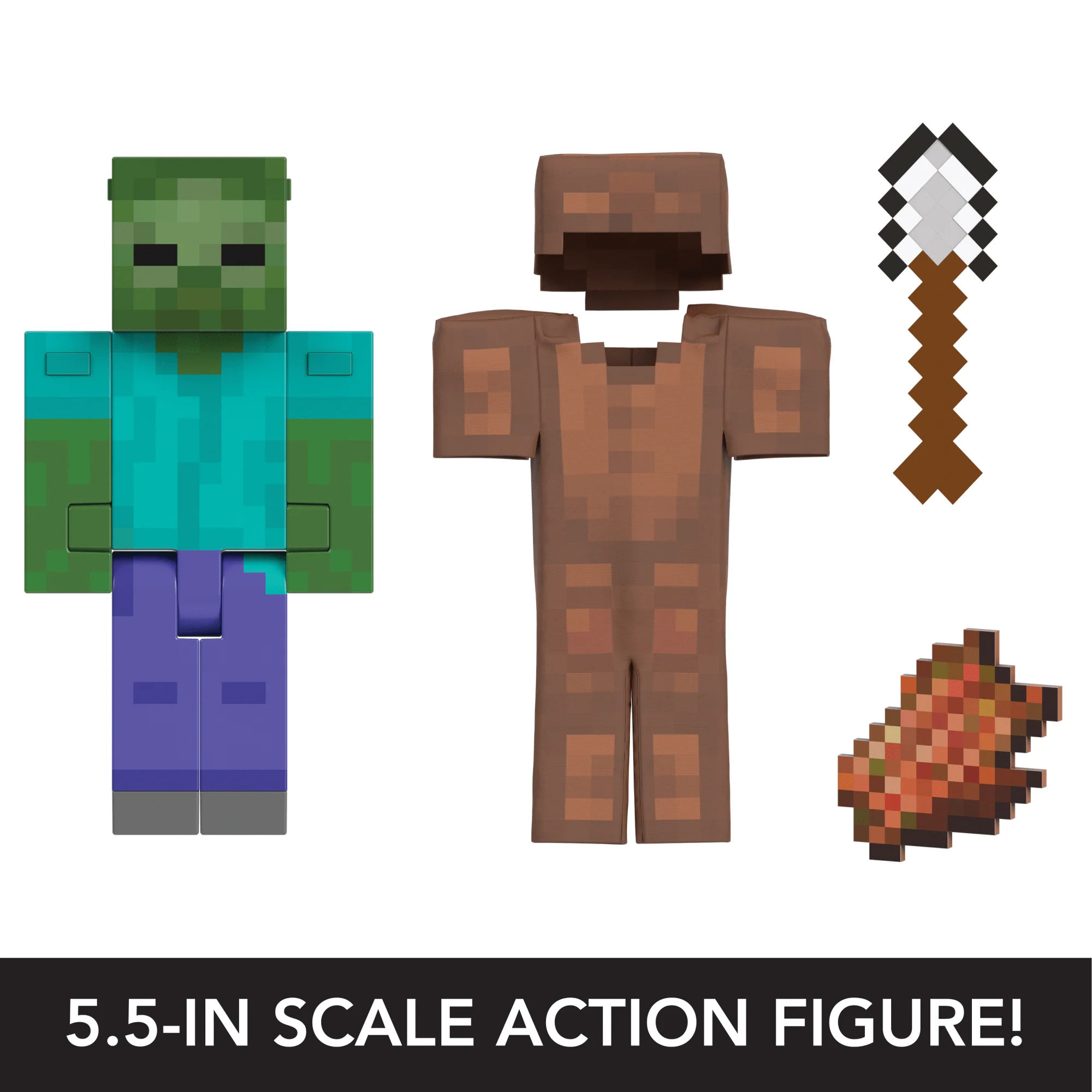 Minecraft Diamond Level Zombie Action Figure, 4 Accessories, 5.5-in Collector Scale