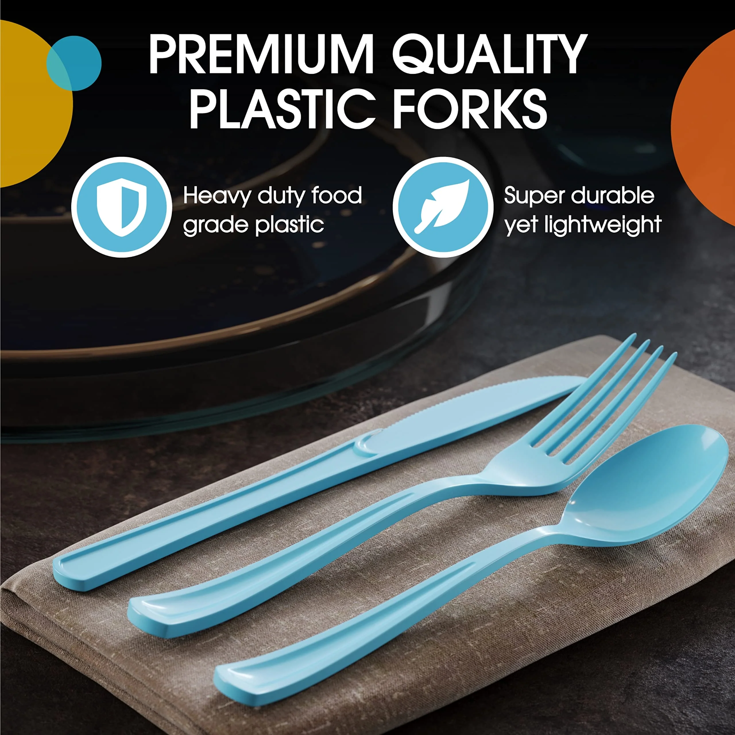 Light Blue Cutlery Combo Set | 50 Forks 50 Spoons And 50 Knives