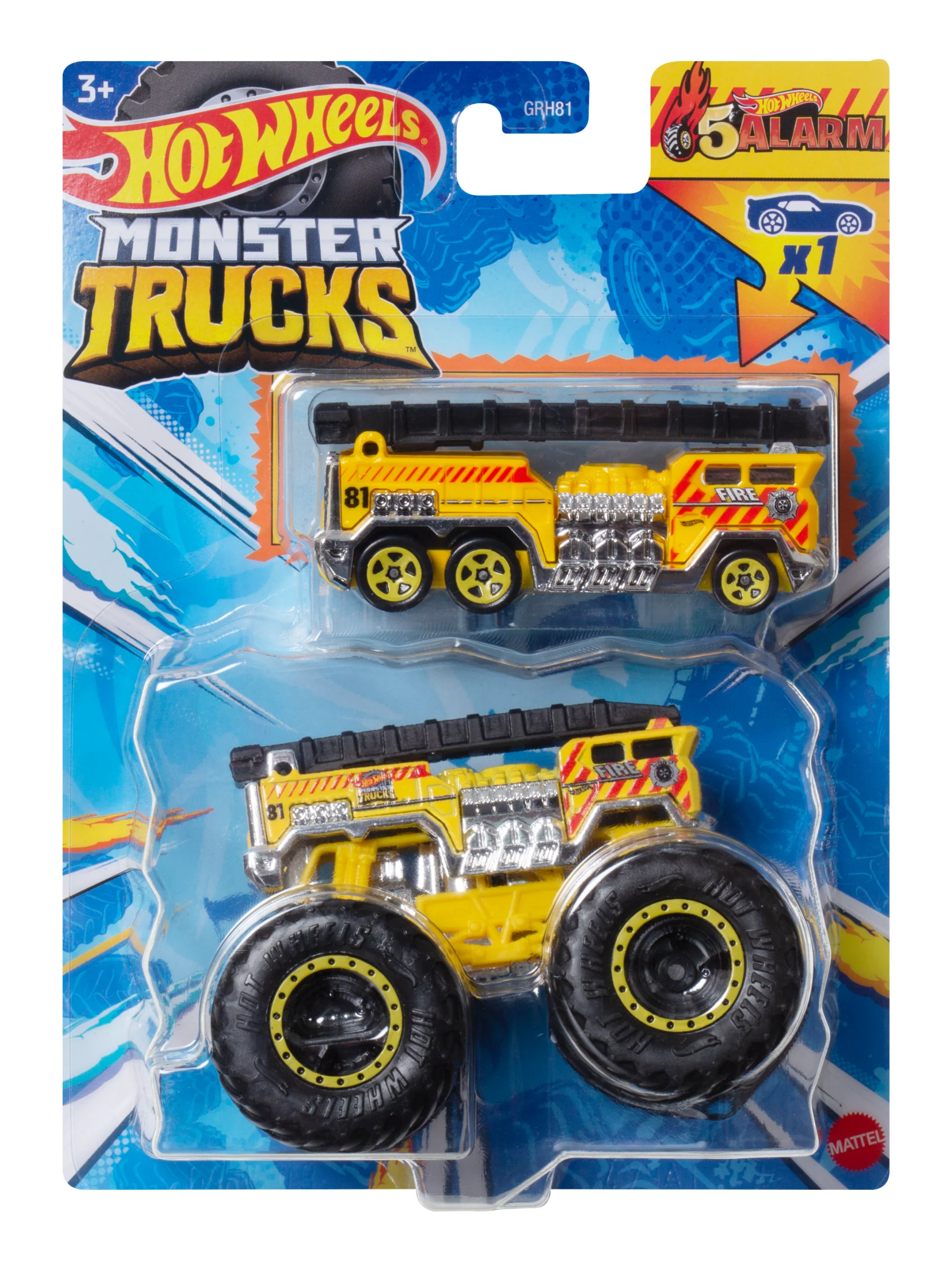 Hot Wheels Monster Trucks Veh��culo de Juguete Cami��n 5 Alarm + Auto 5 Alarm
