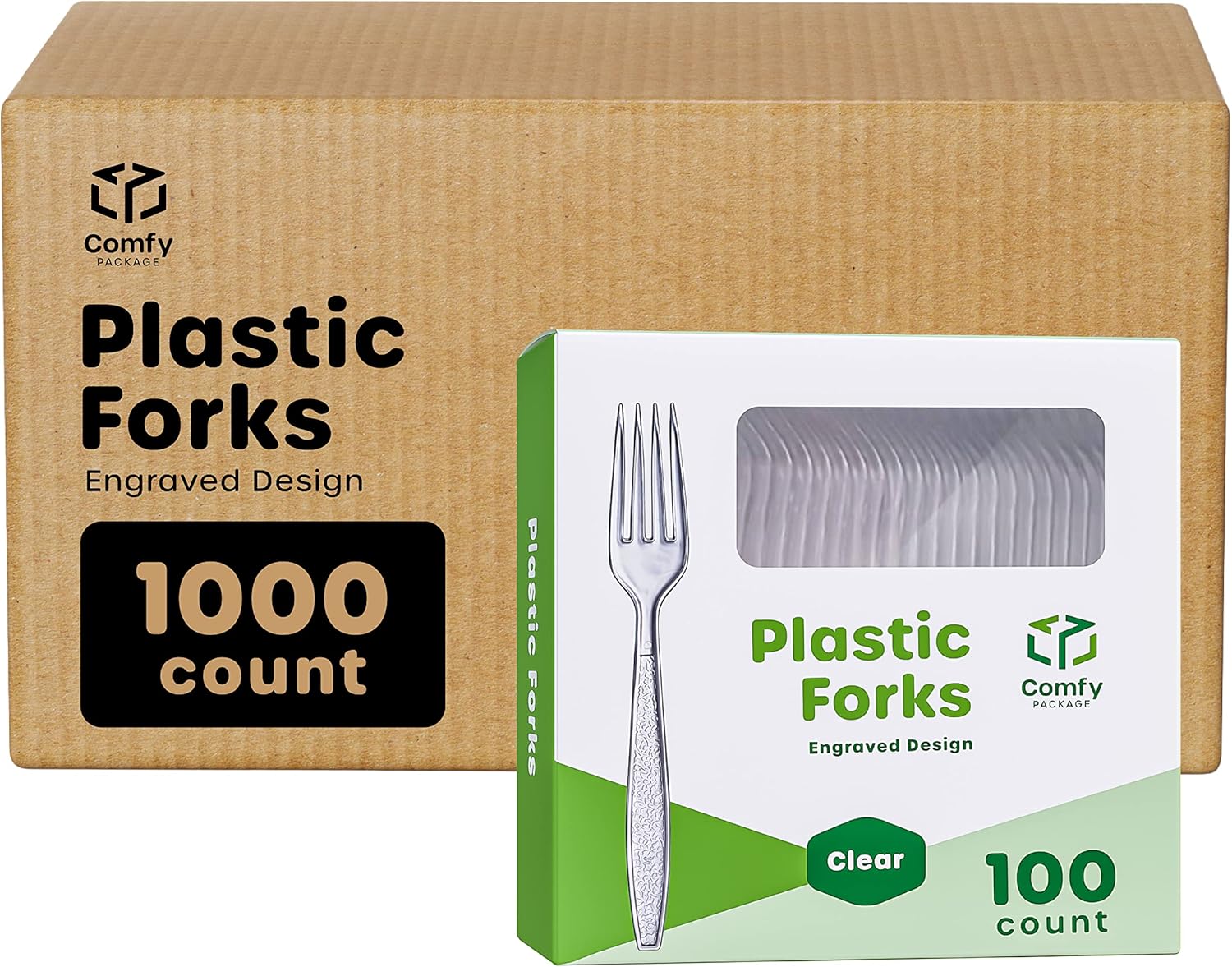 Comfy Package [100 Pack Clear Plastic Knives Heavy Duty with Engraved Design - Plastic Knives Disposable, Sturdy Plastic Silverware for Parties, Weddings, and Events