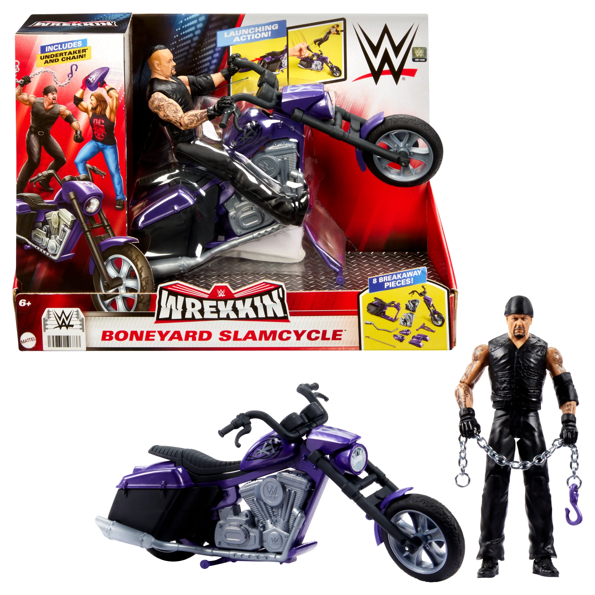 WWE Wrekkin�� Slamcycle Vehicle & Undertaker Action Figure, Toy Morotcycle With Breakaway Parts