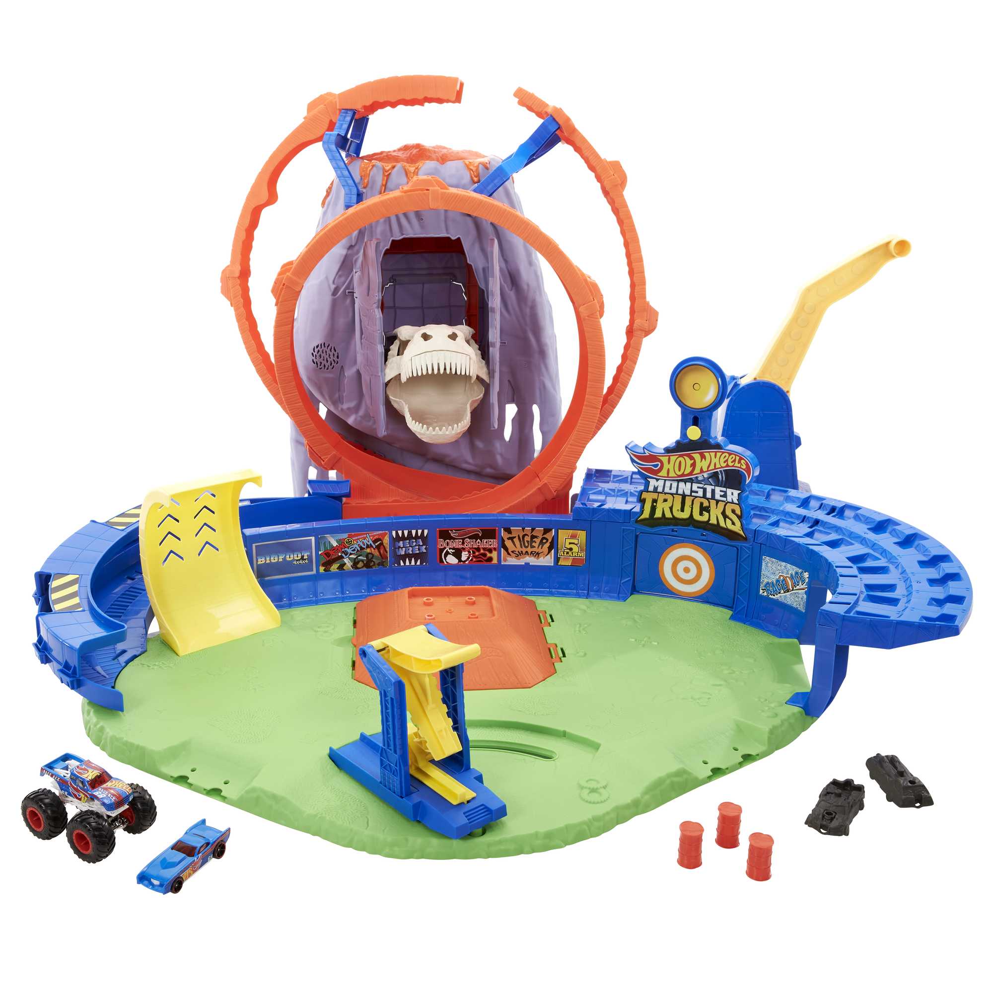 Hot Wheels Monster Trucks Pista de Juguete Temible Explosi��n Volc��nica
