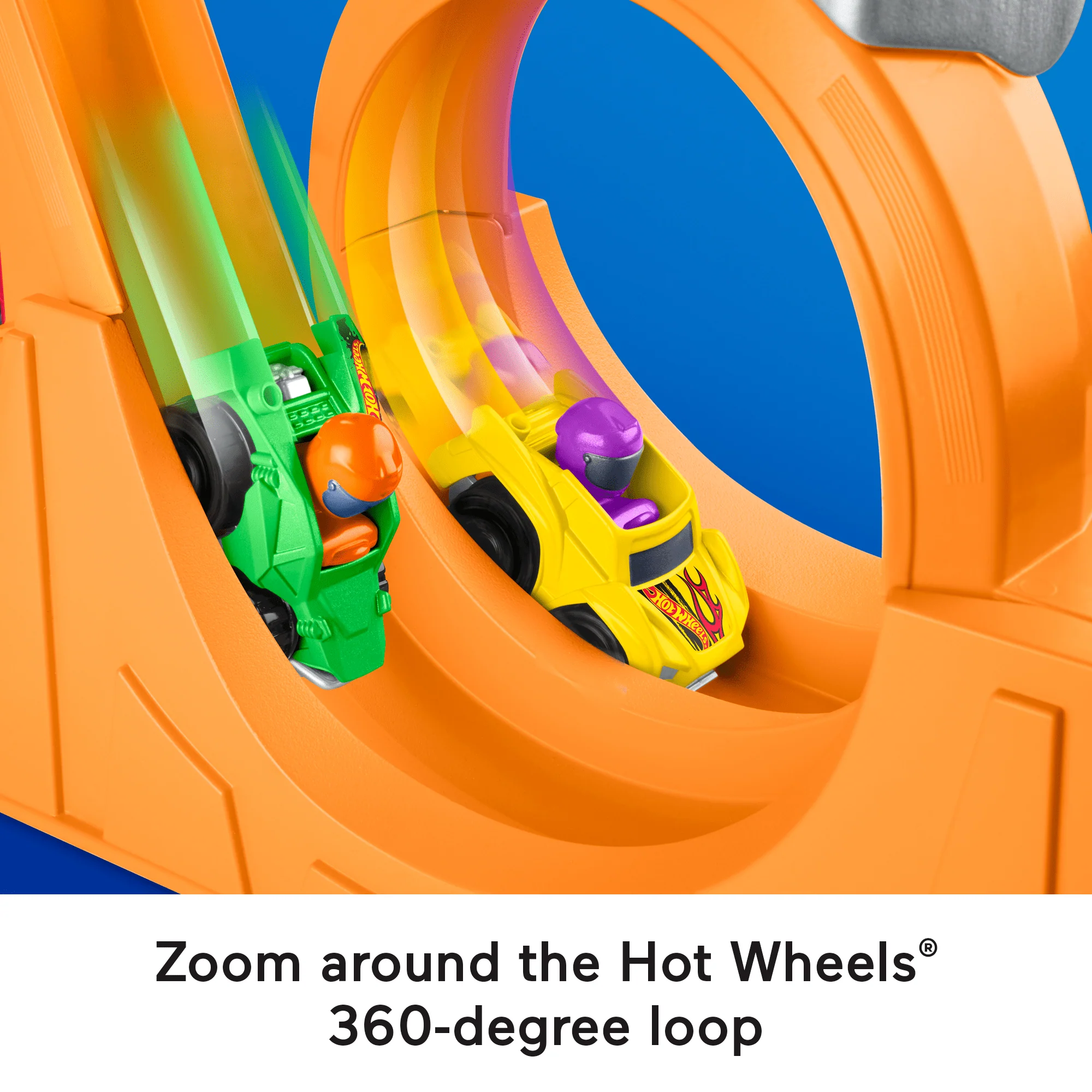 Little People Hot Wheels Spiral Stunt Speedway Toddler Race Track Playset, 2 Toy Cars