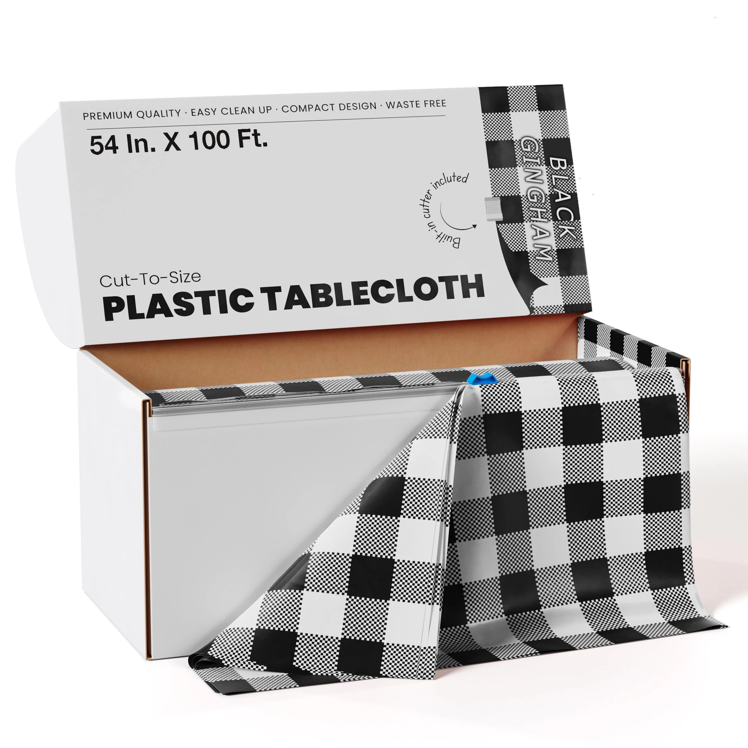 54 In. x 100 Ft. Cut to Size Table Cover | Black Gingham
