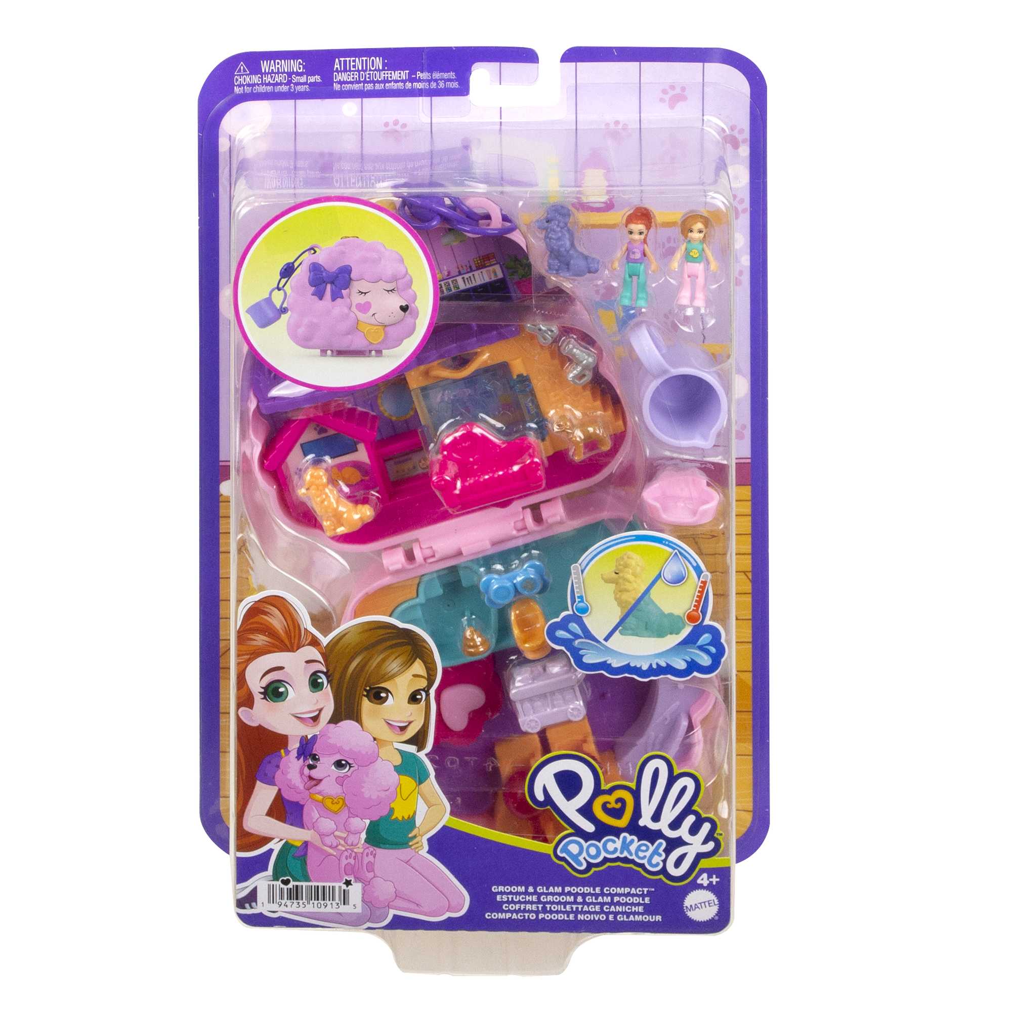 Polly Pocket Dolls And Playset, Animal Toys Groom & Glam Poodle Compact Playset