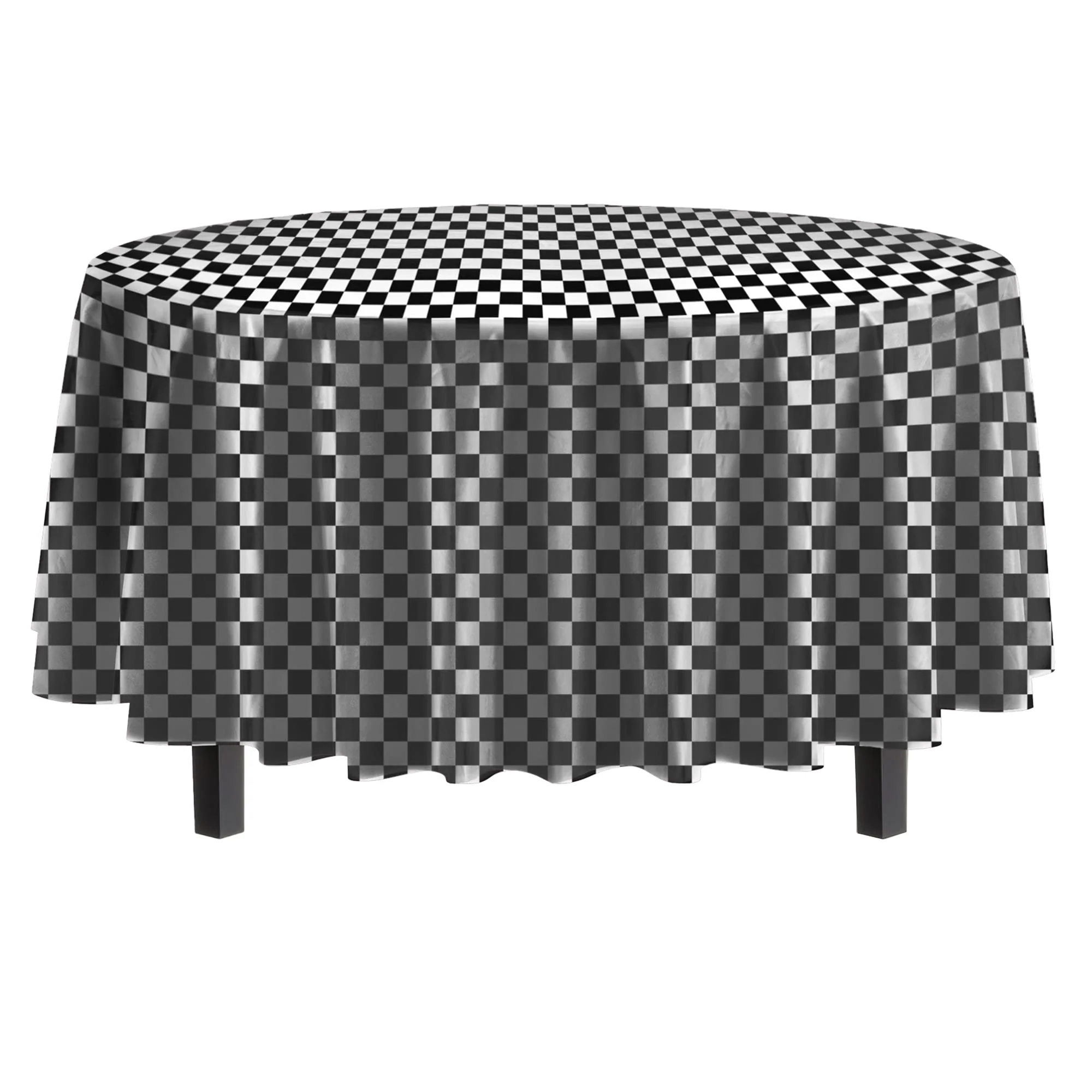 84 In. Round Black/White Checkered Table Cover