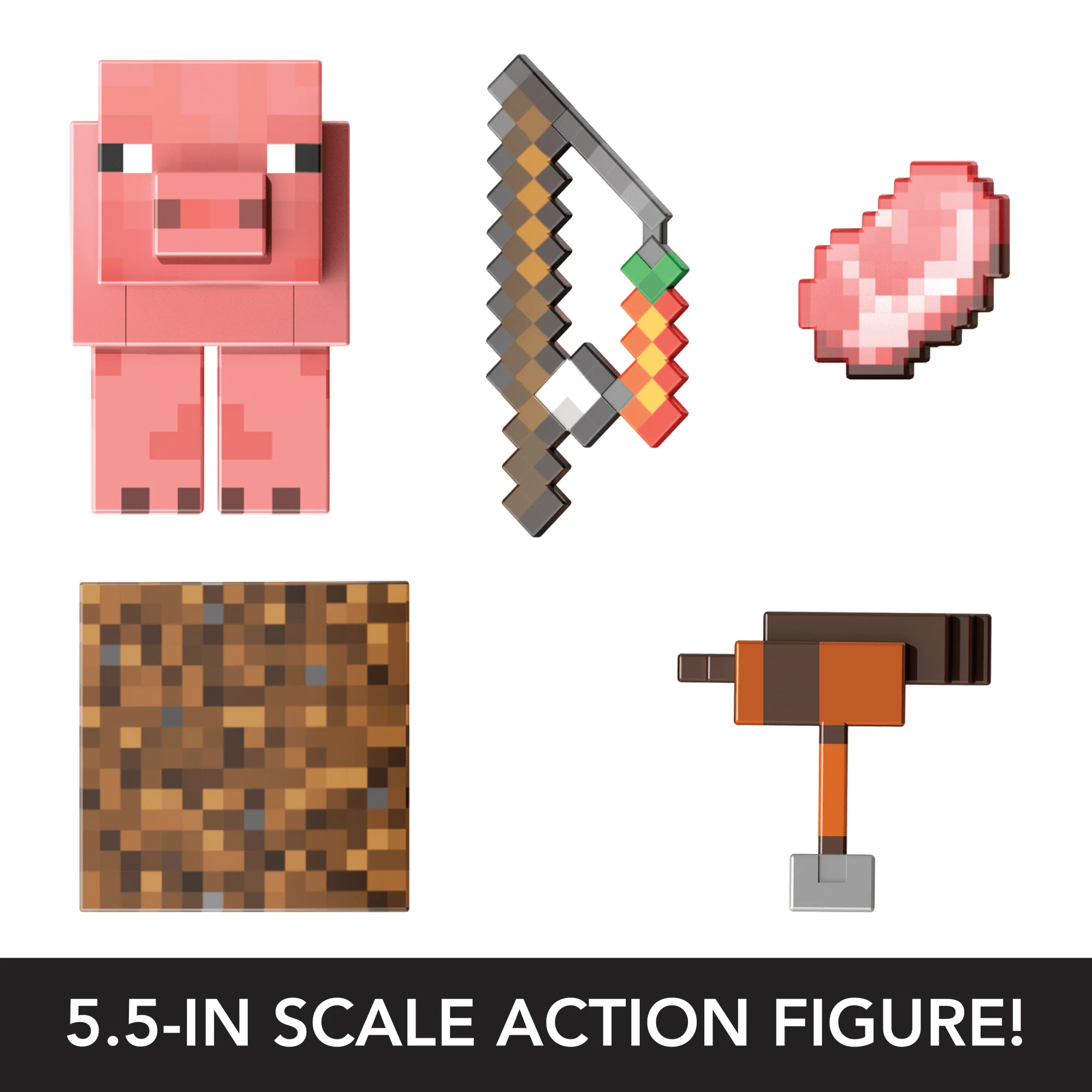 Minecraft Diamond Level Pig Action Figure, 4 Accessories, 5.5-in Collector Scale