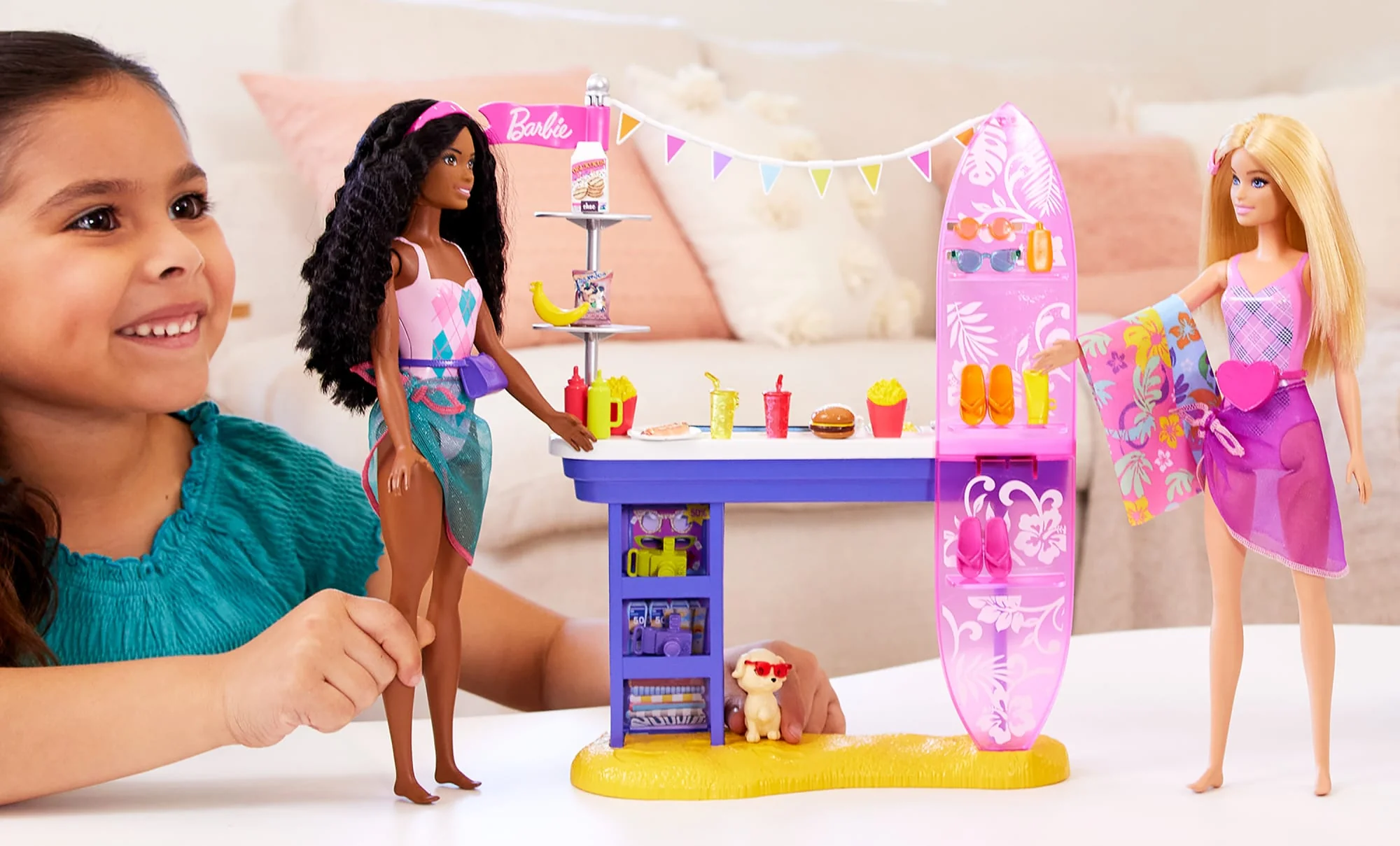 Barbie Beach Boardwalk Playset With Barbie ��Brooklyn�� & ��Malibu�� Dolls, 2 Stands & 30+ Accessories