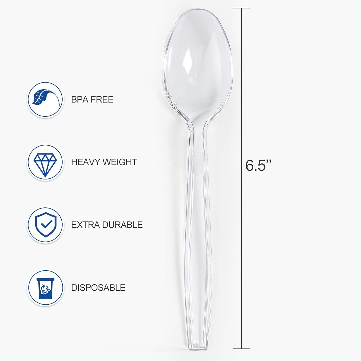 [100 Count] Clear Plastic Spoons Heavy Duty, Premium Disposable Spoons, Durable Plastic Cutlery for for Parties, Picnics, Big Event, Daily Use - Heat Resistant & BPA Free - Clear