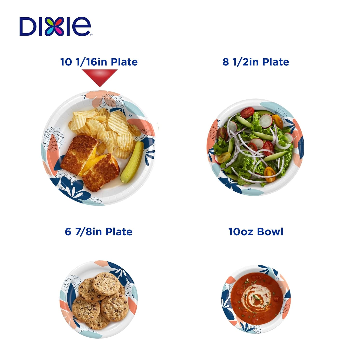 Dixie Large Paper Plates, 10 Inch, 54 Count, 2X Stronger*, Microwave-Safe, Soak-Proof, Cut Resistant, Disposable Plates For Everyday Breakfast, Lunch, & Dinner Meals