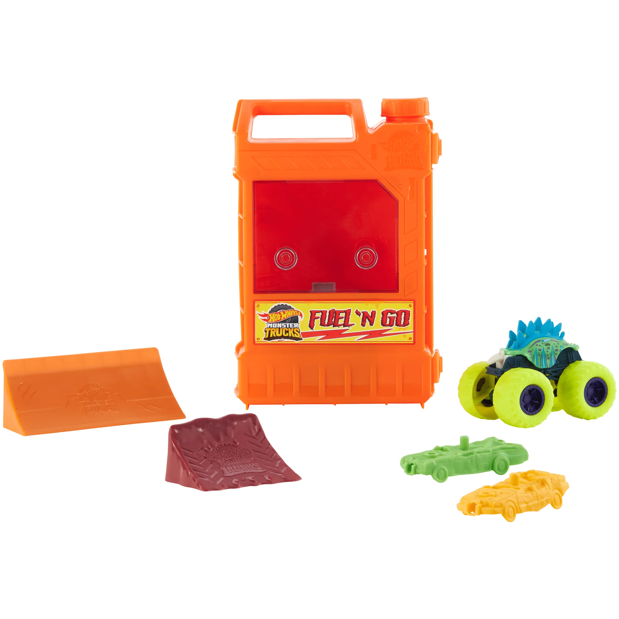 Hot Wheels Monster Trucks Fuel N�� Go Playset With 1:64 Scale Motosaurus Toy Truck & 2 Crushed Cars