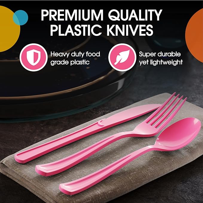 Heavy Duty Hot Pink Plastic Knives | 50 Count