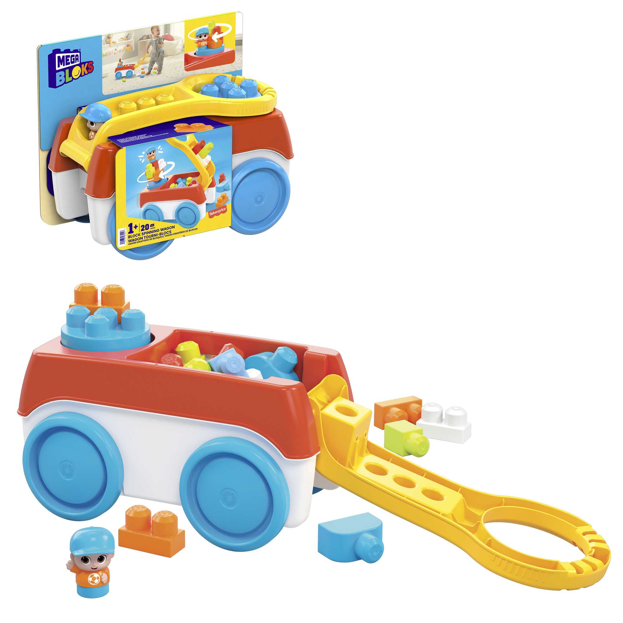 MEGA BLOKS Building Toy Block Spinning Wagon With 1 Figure (20 Pieces) For Toddler