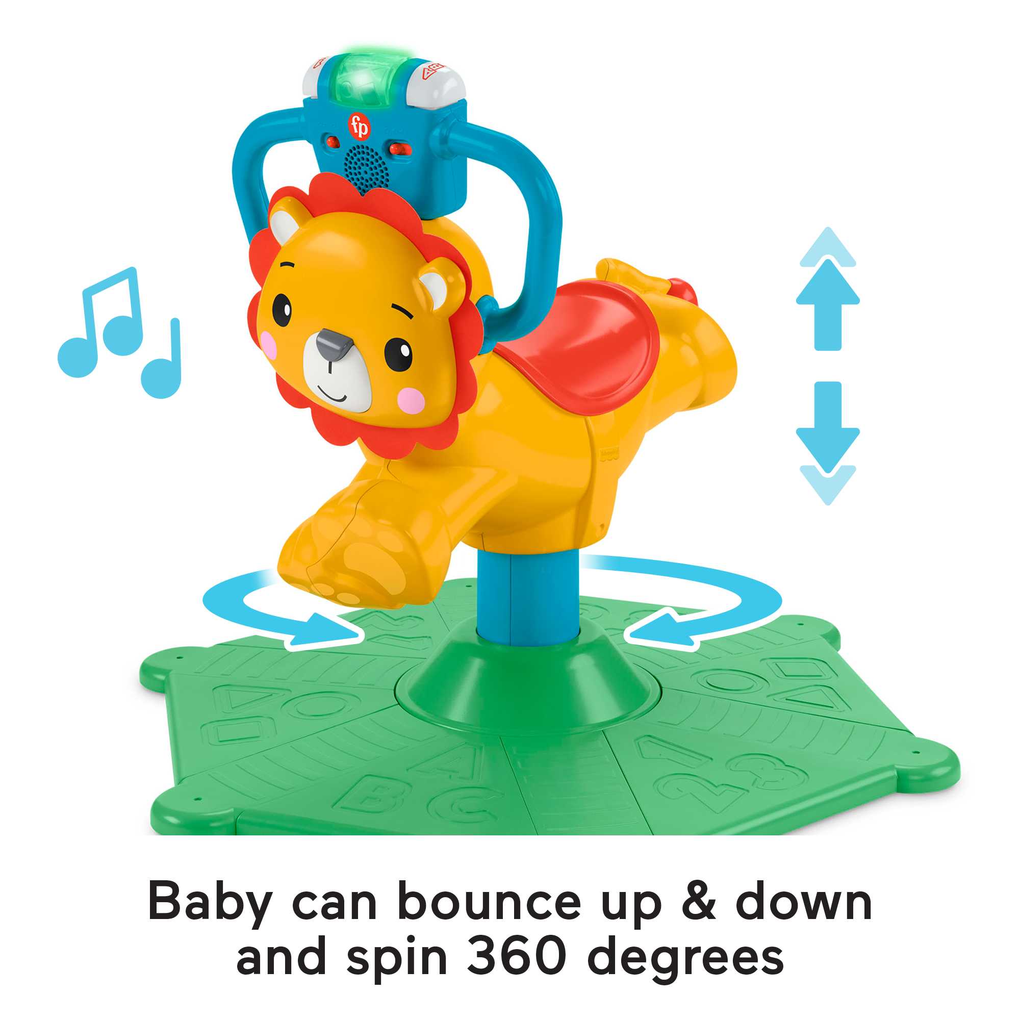 Fisher-Price Bounce & Spin Lion Stationary Ride-On Electronic Learning Toy For Toddlers