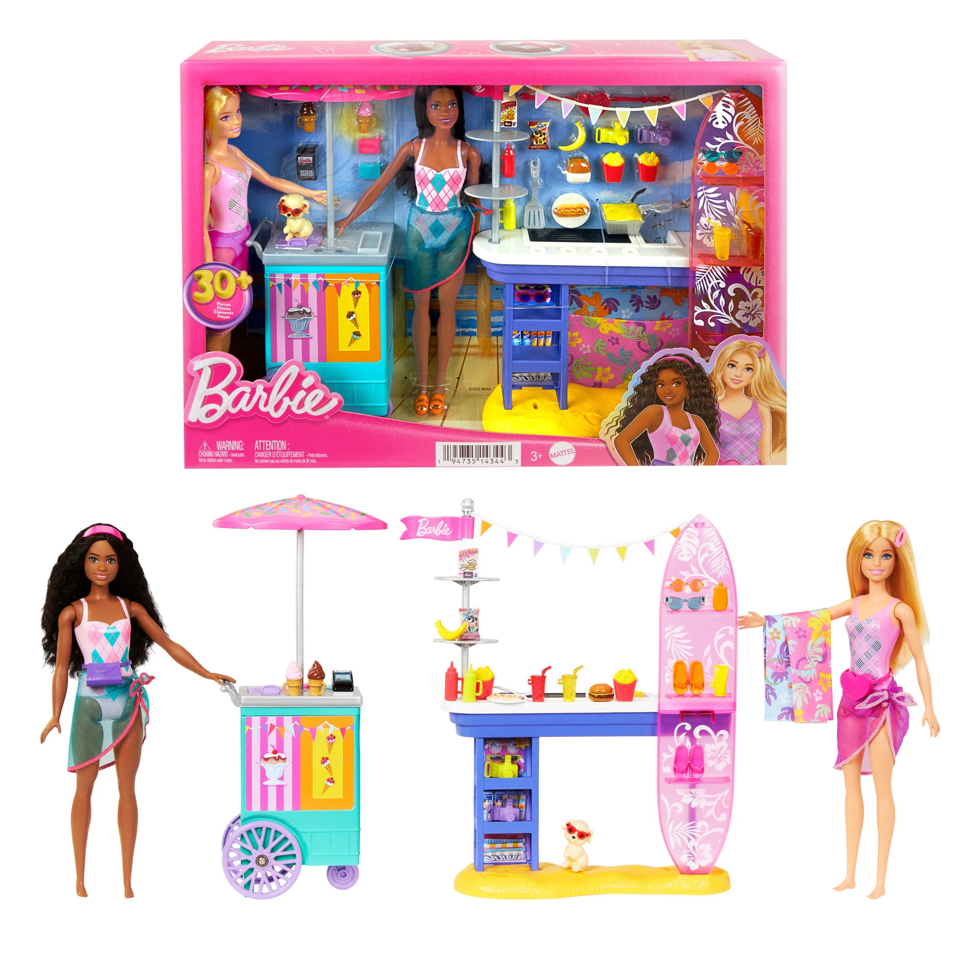 Barbie Beach Boardwalk Playset With Barbie ��Brooklyn�� & ��Malibu�� Dolls, 2 Stands & 30+ Accessories