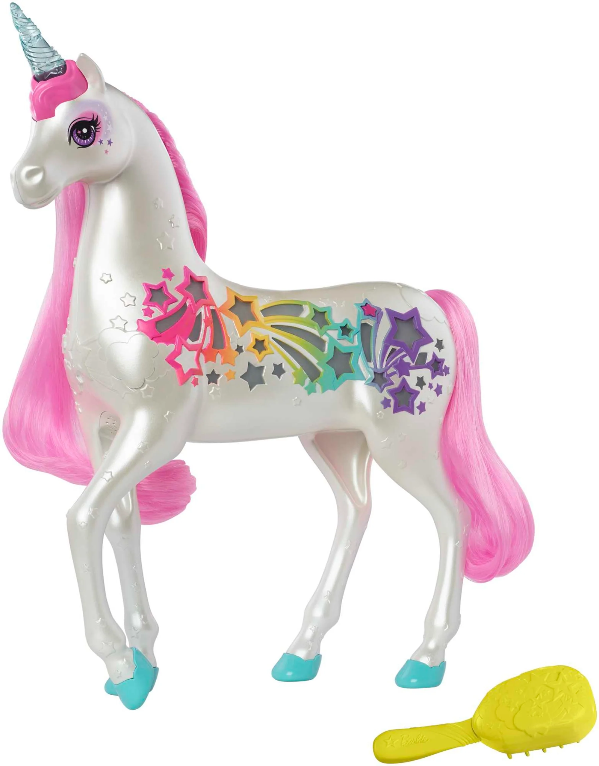 Barbie Dreamtopia Brush ��n Sparkle Unicorn With Lights And Sounds, White With Pink Mane And Tail