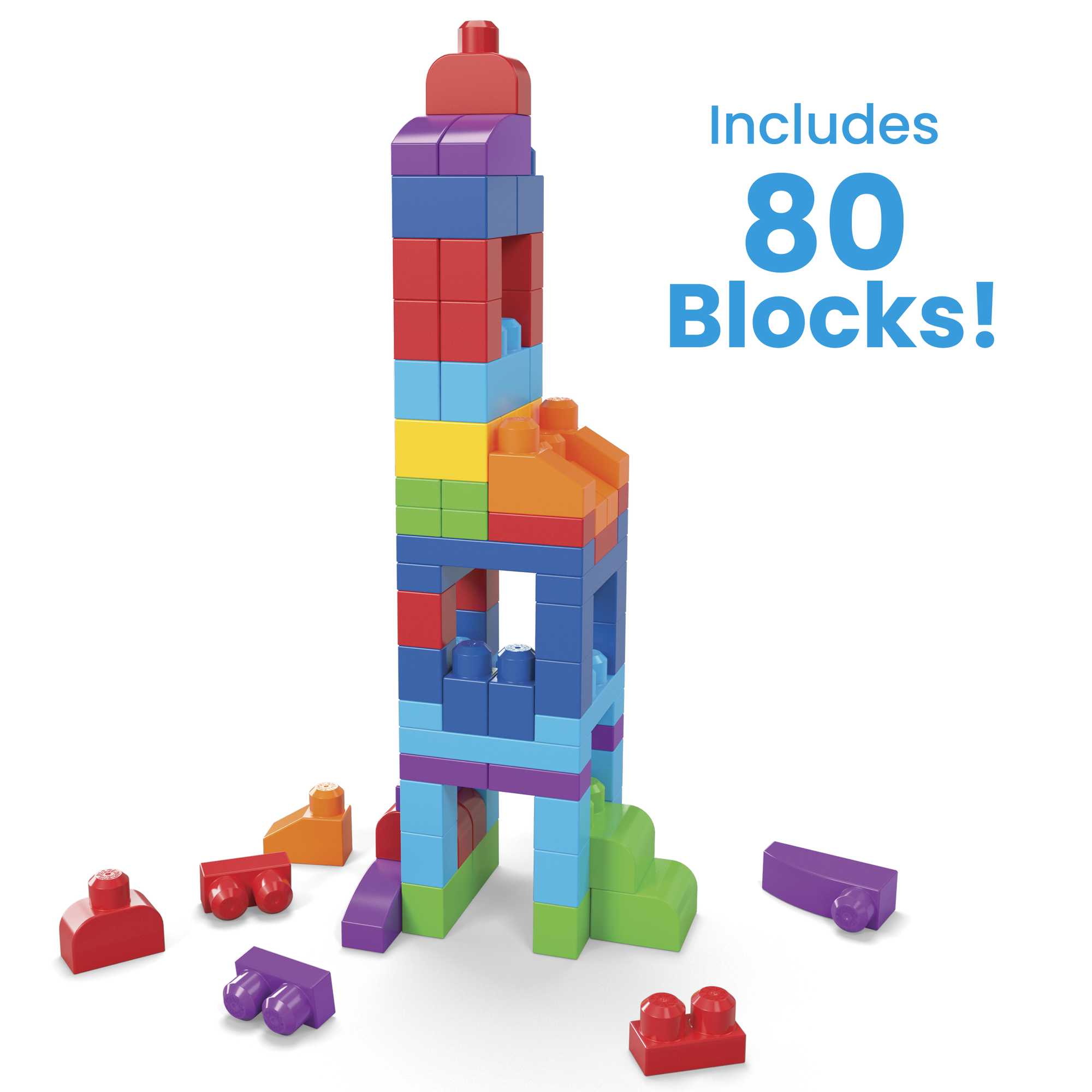 MEGA BLOKS Fisher-Price Toy Blocks Blue Big Building Bag With Storage (80 Pieces) For Toddler