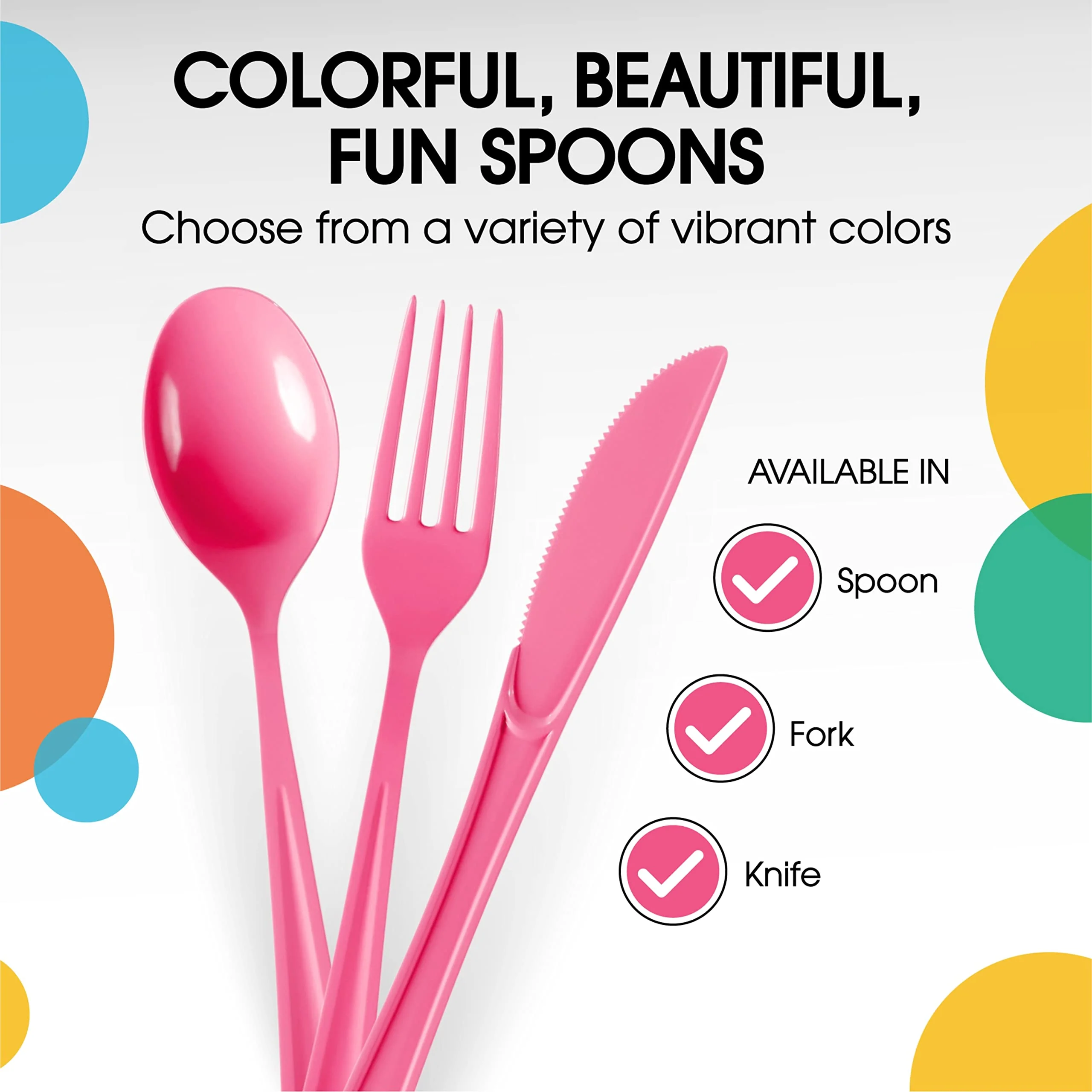 Heavy Duty Hot Pink Plastic Spoons | 50 Count